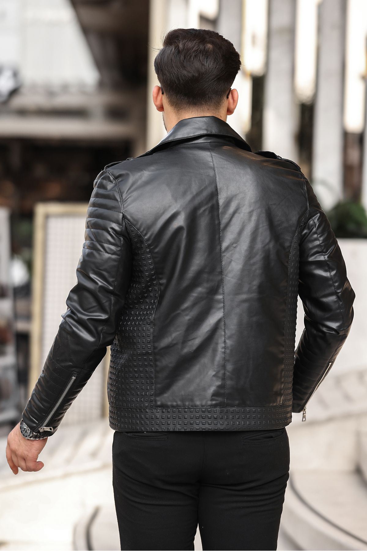 Çapraz Fermuar Erkek Deri Ceket