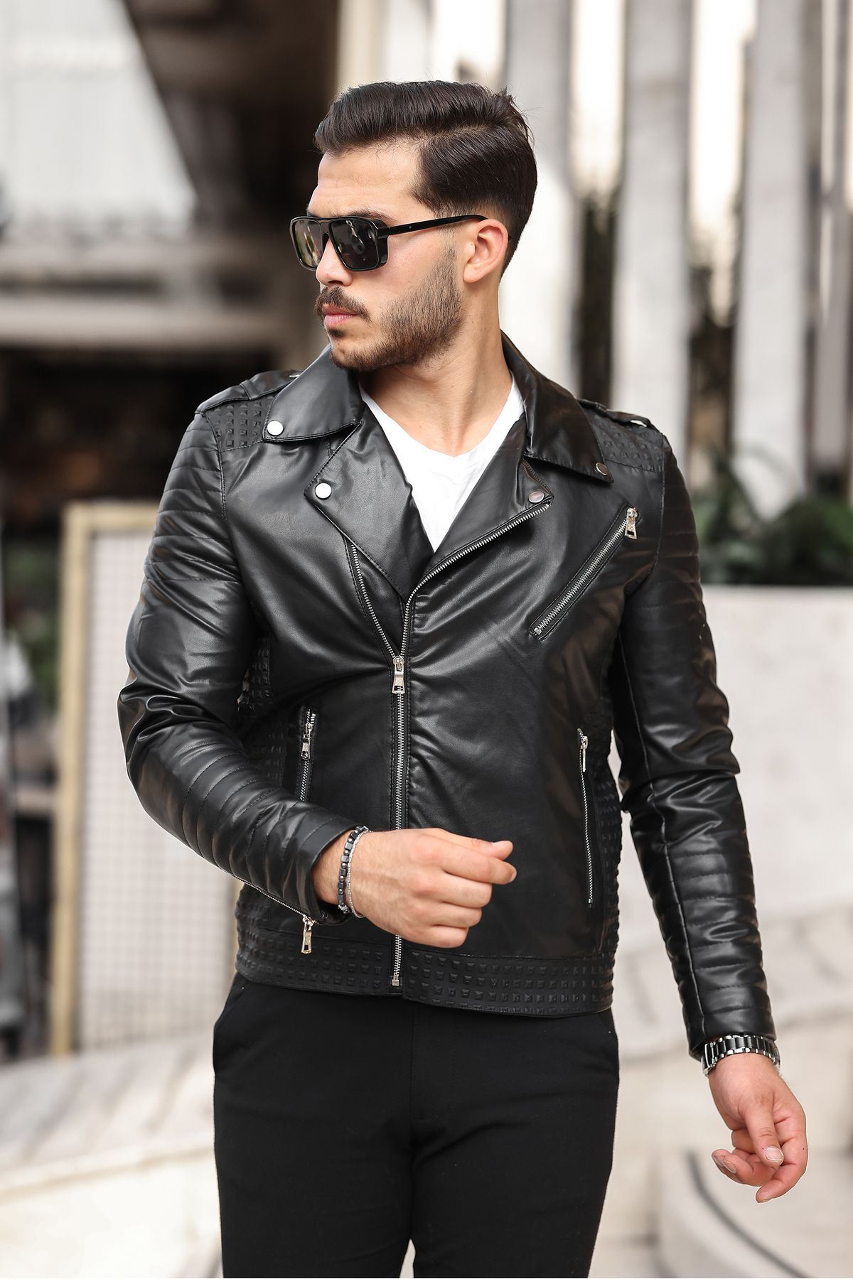 Çapraz Fermuar Erkek Deri Ceket