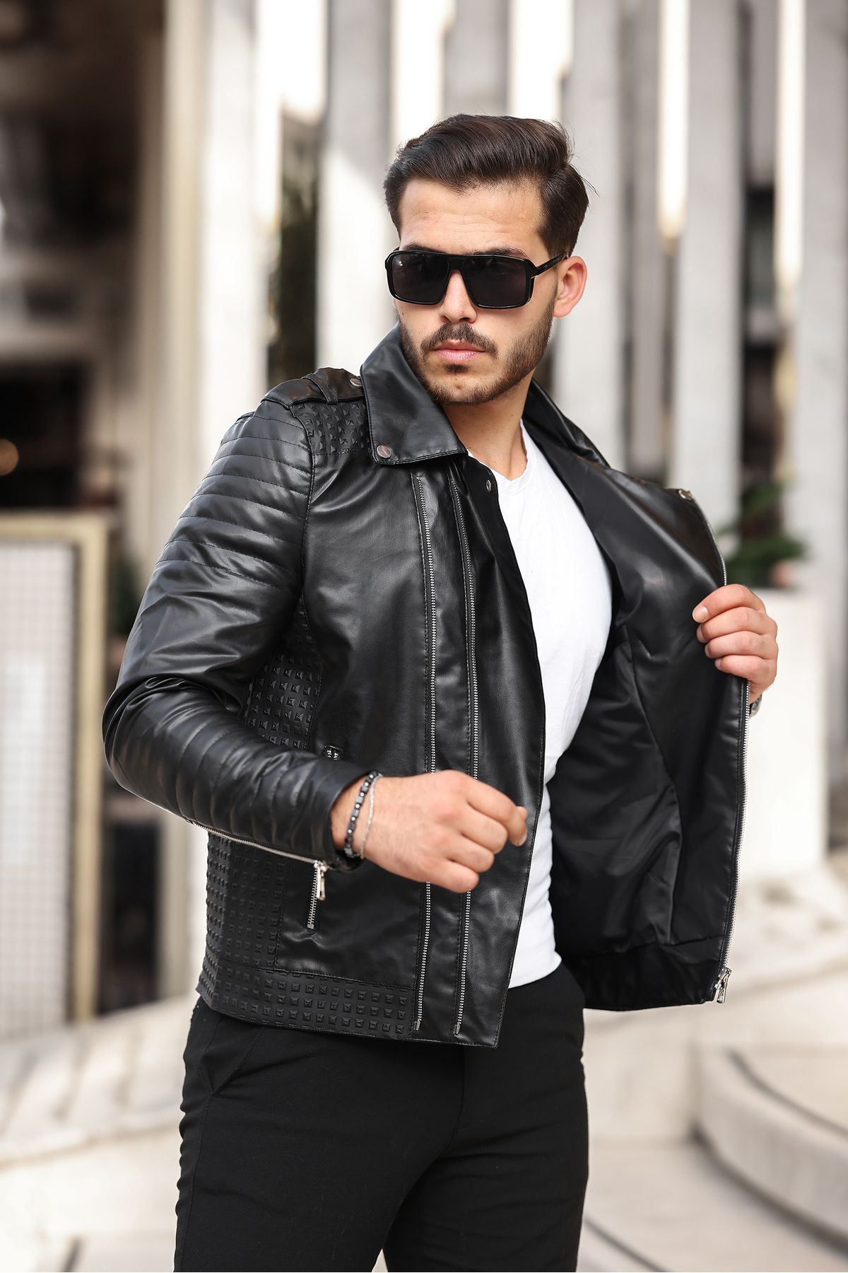 Çapraz Fermuar Erkek Deri Ceket