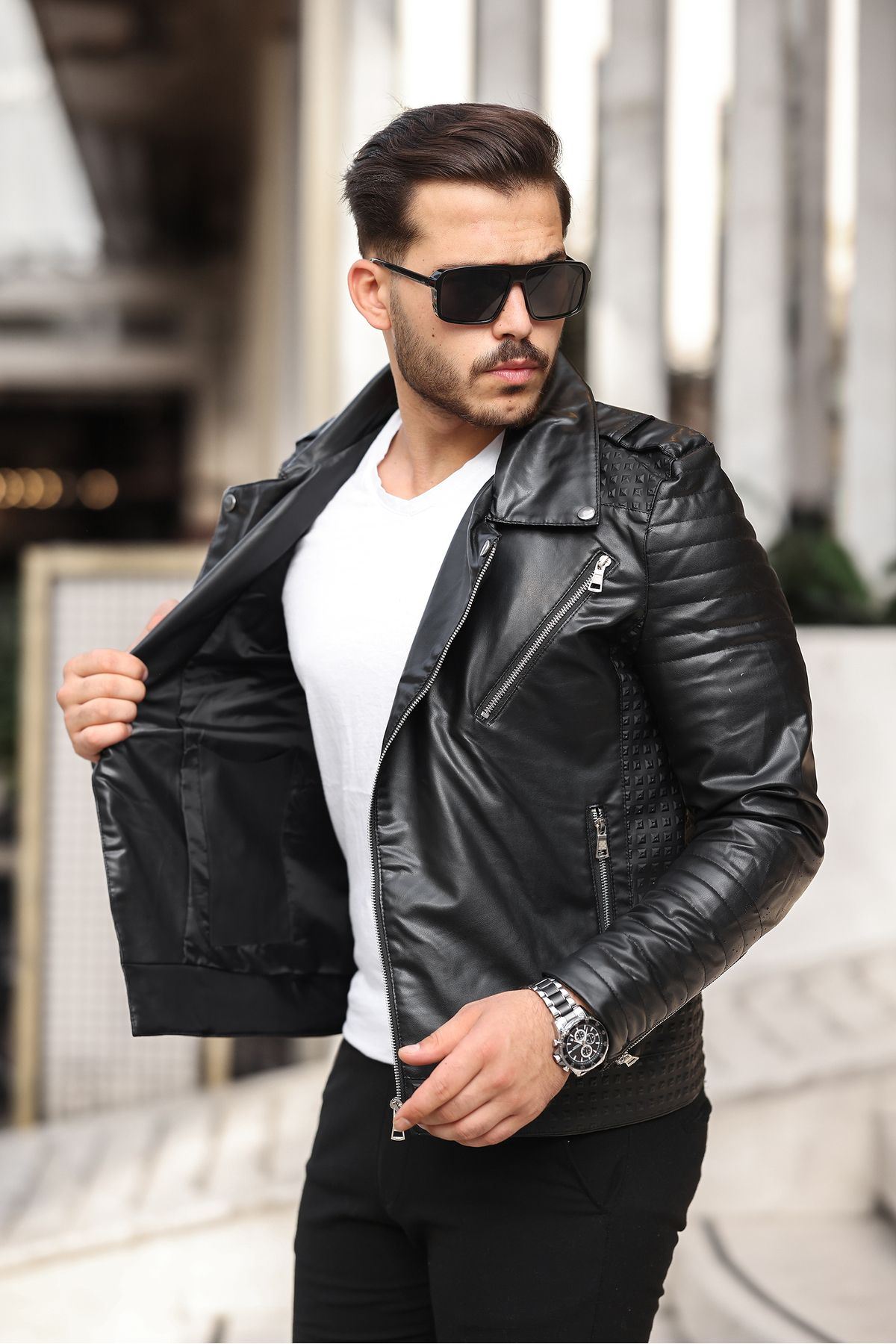 Çapraz Fermuar Erkek Deri Ceket
