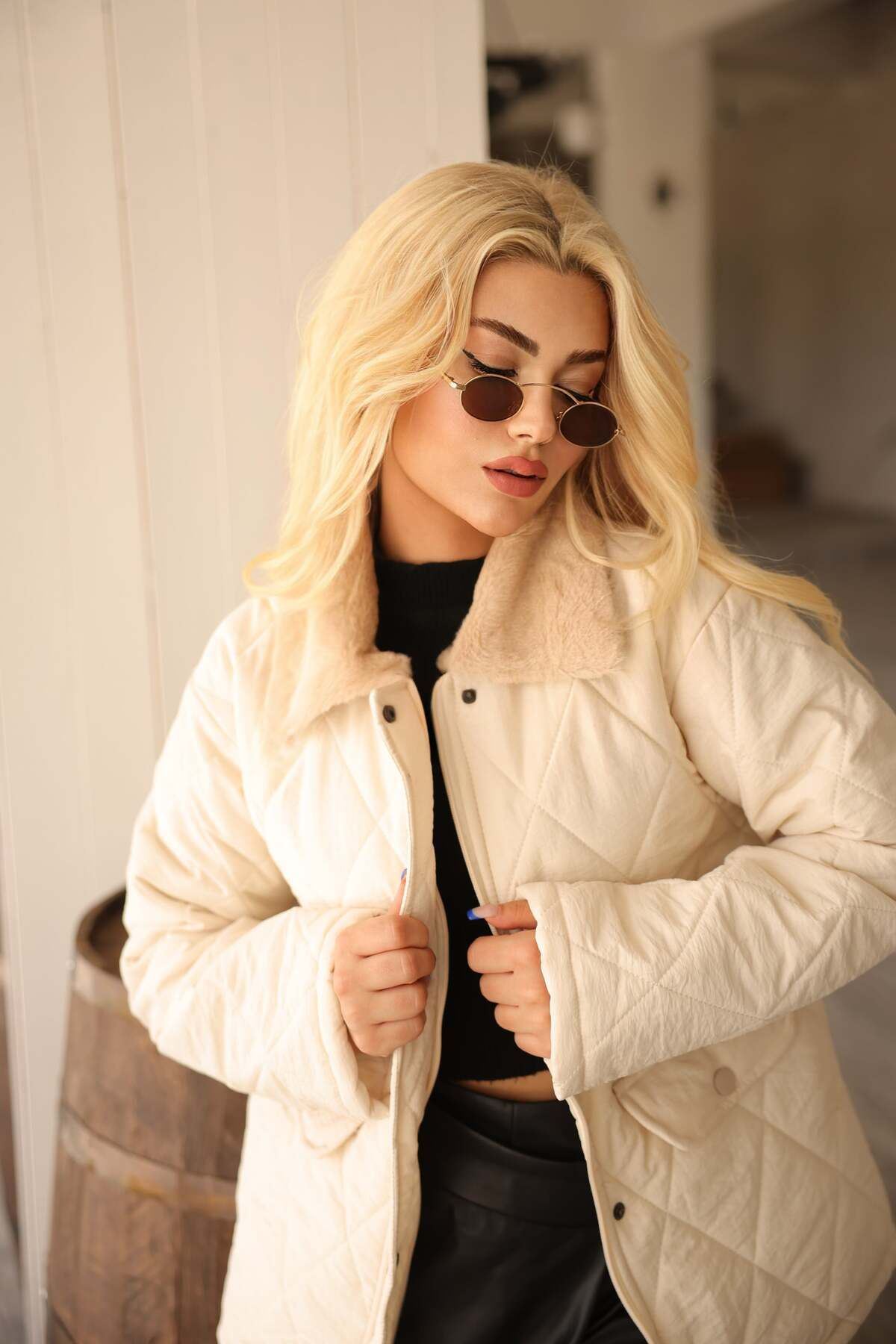 Kürk Detaylı Kapitone Ceket