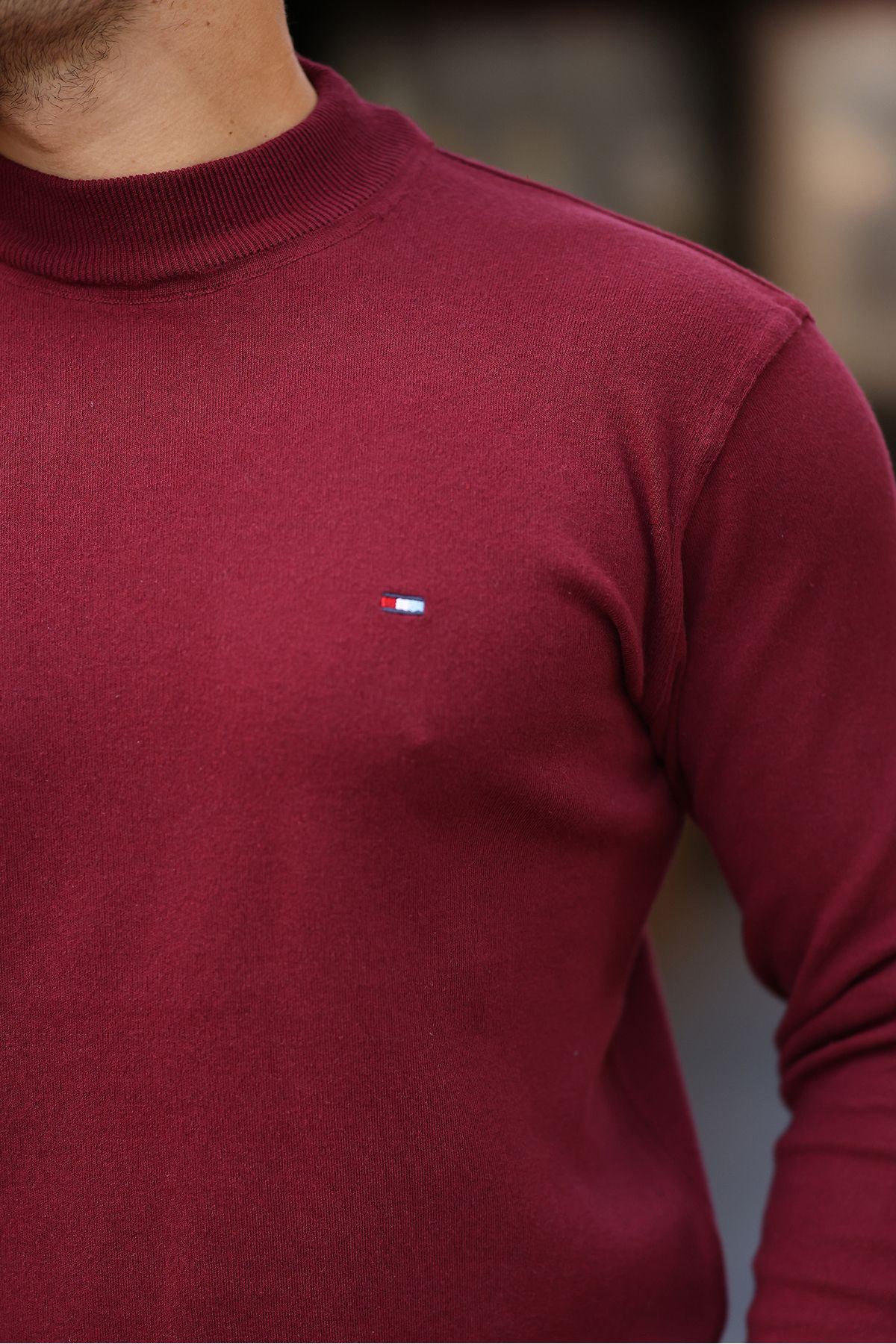 Erkek Yarım Balıkçı Yaka Günlük Bordo Triko Kazak