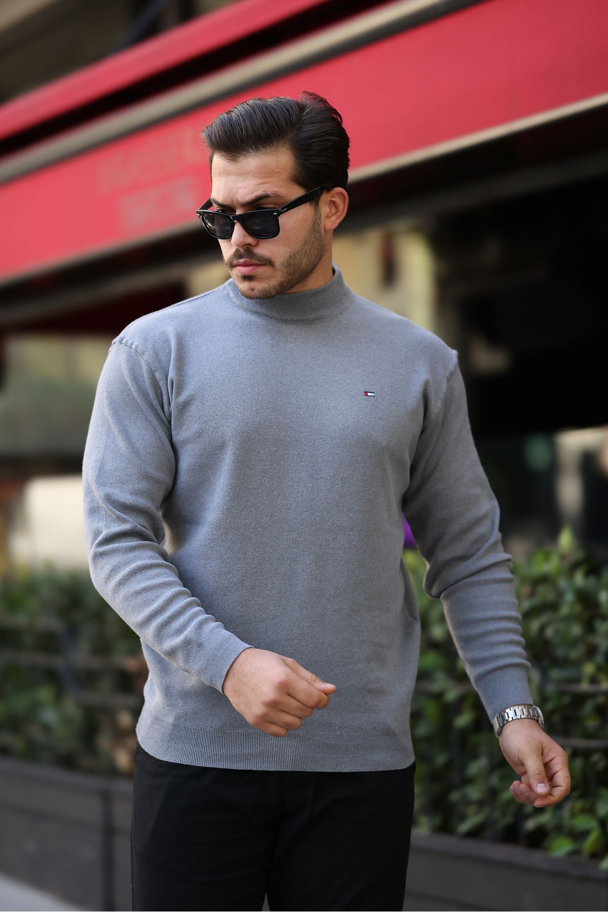 Erkek Yarım Balıkçı Yaka Günlük Füme Triko Kazak