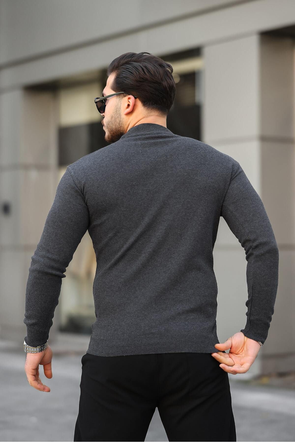 Erkek Yarım Balıkçı Yaka Günlük Antrasit Triko Kazak