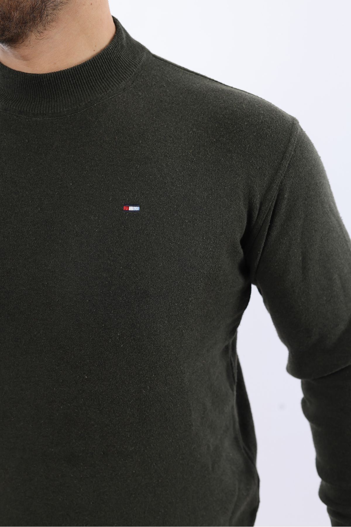 Erkek Yarım Balıkçı Yaka Günlük Haki Triko Kazak