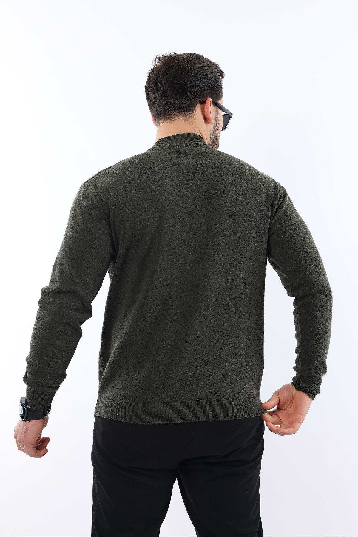 Erkek Yarım Balıkçı Yaka Günlük Haki Triko Kazak