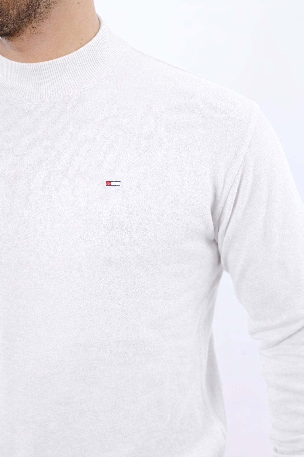 Erkek Yarım Balıkçı Yaka Günlük Beyaz Triko Kazak