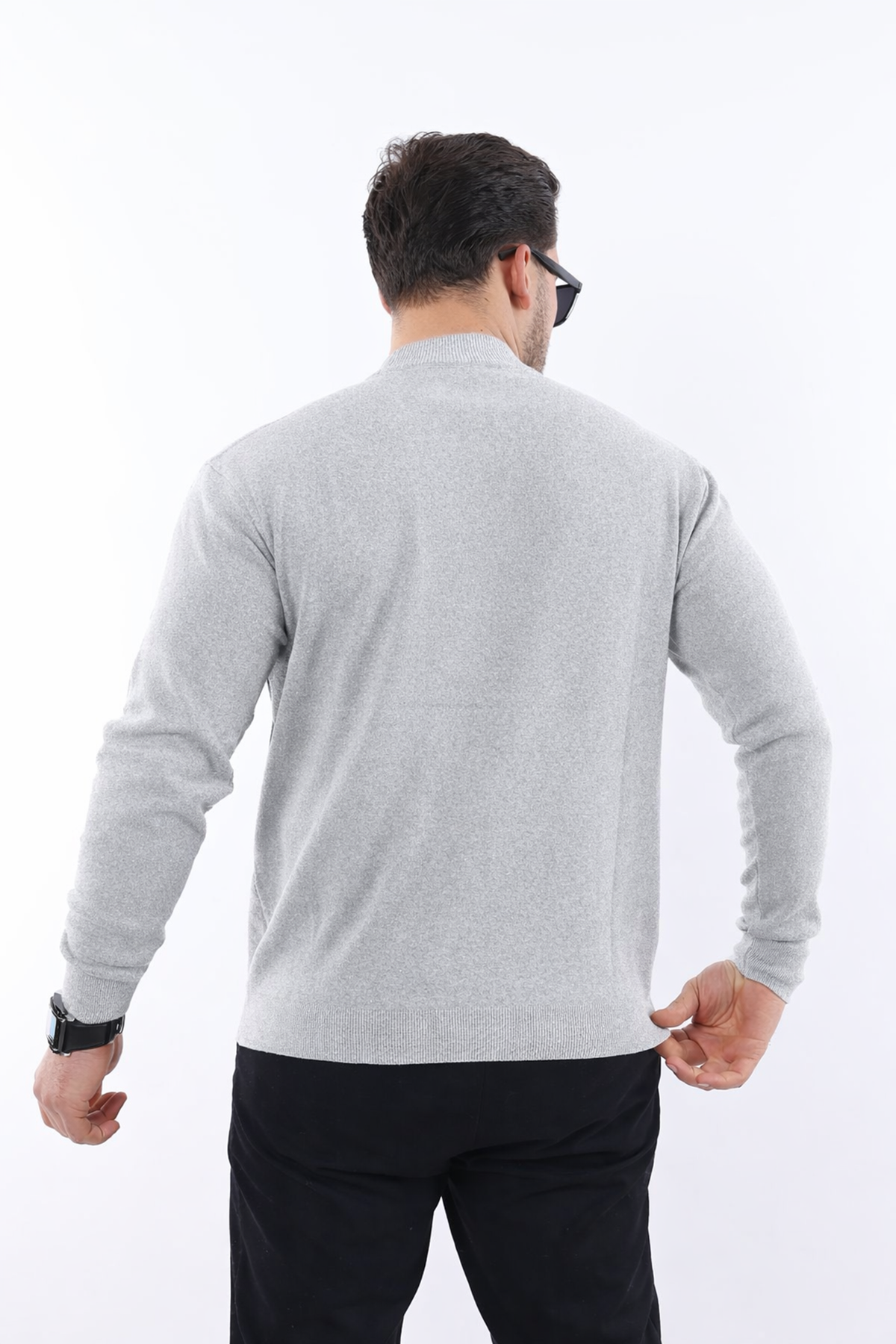 Erkek Yarım Balıkçı Yaka Günlük Gri Triko Kazak