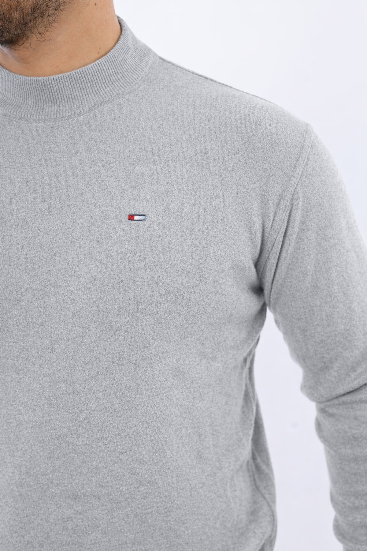 Erkek Yarım Balıkçı Yaka Günlük Gri Triko Kazak