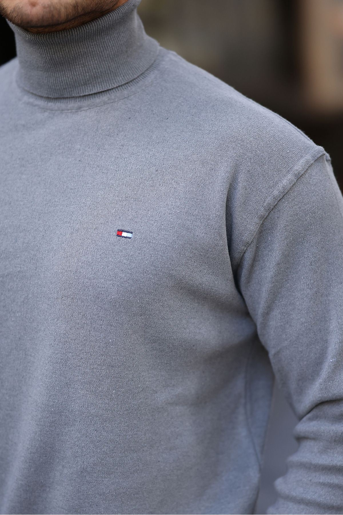 Erkek Günlük Balıkçı Yaka Boğazlı Füme Triko Kazak