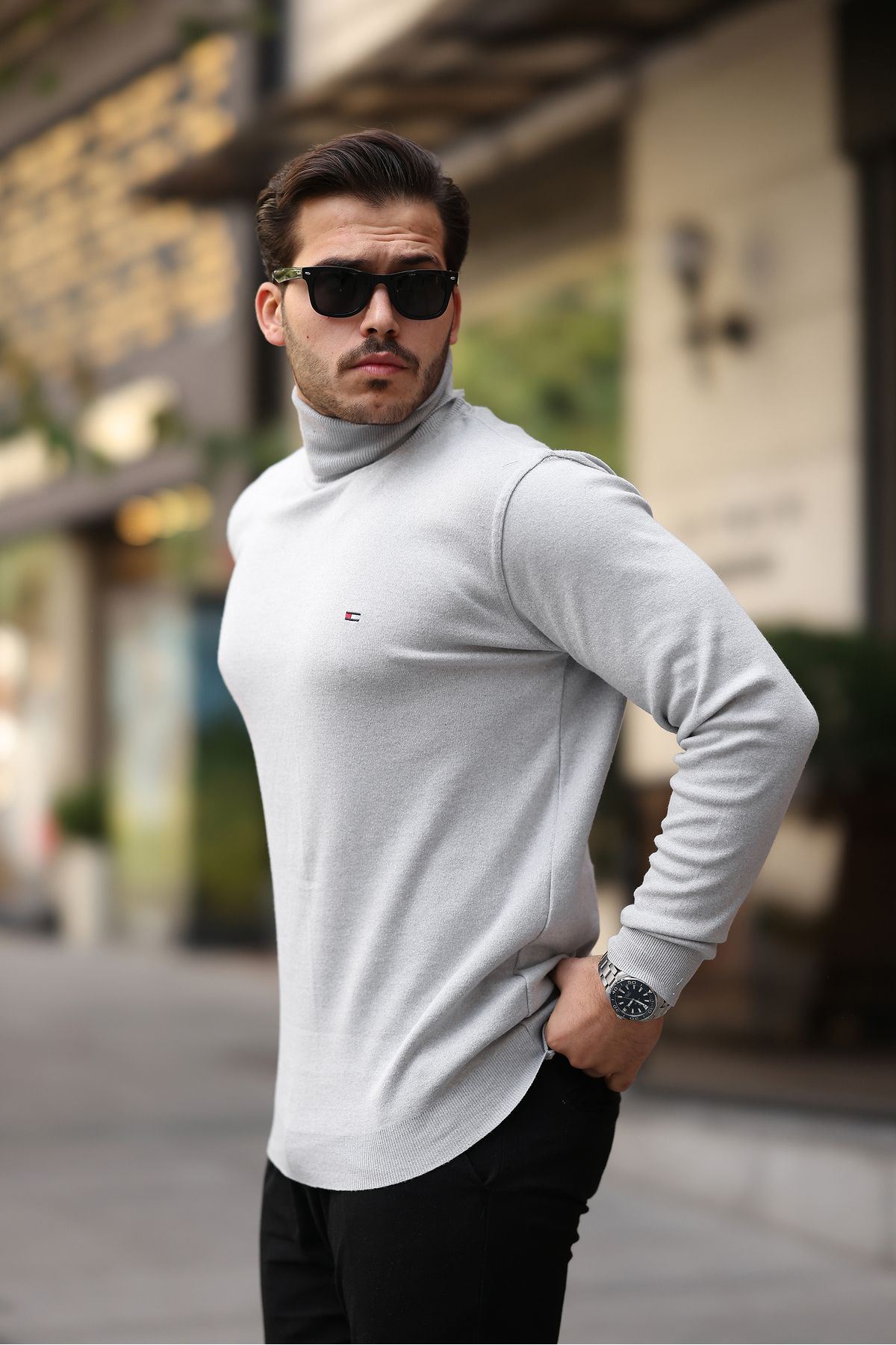 Erkek Günlük Balıkçı Yaka Boğazlı Beyaz Triko Kazak