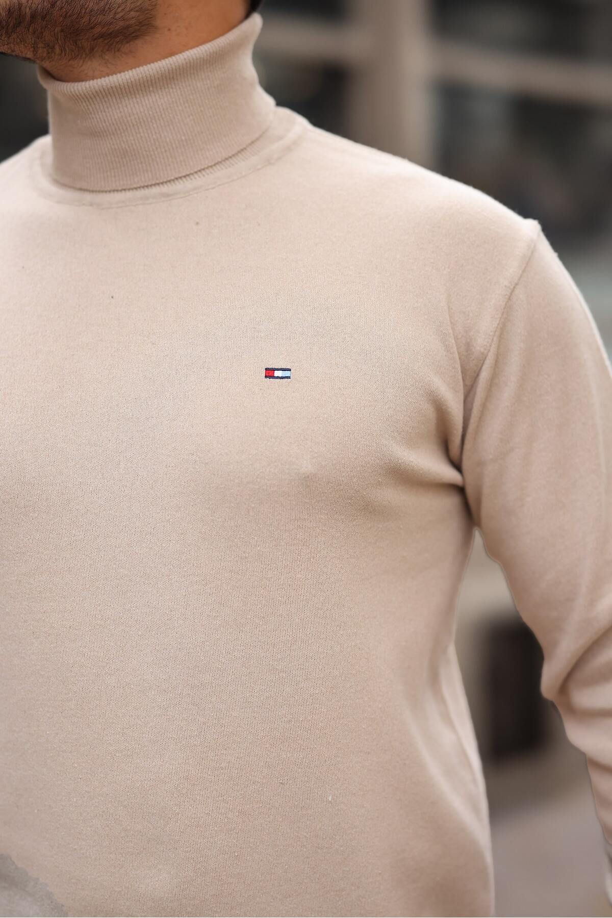 Erkek Günlük Balıkçı Yaka Boğazlı Krem Triko Kazak