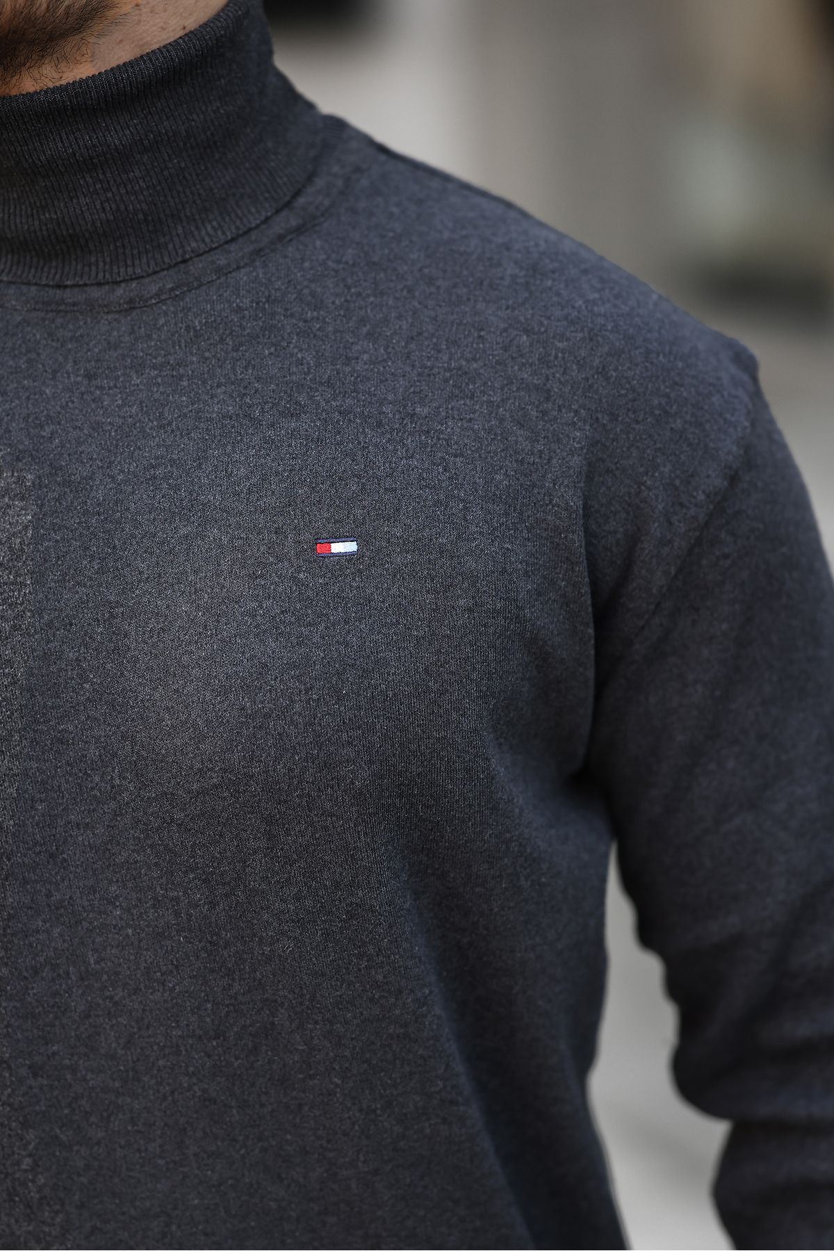 Erkek Günlük Balıkçı Yaka Boğazlı Antrasit Triko Kazak