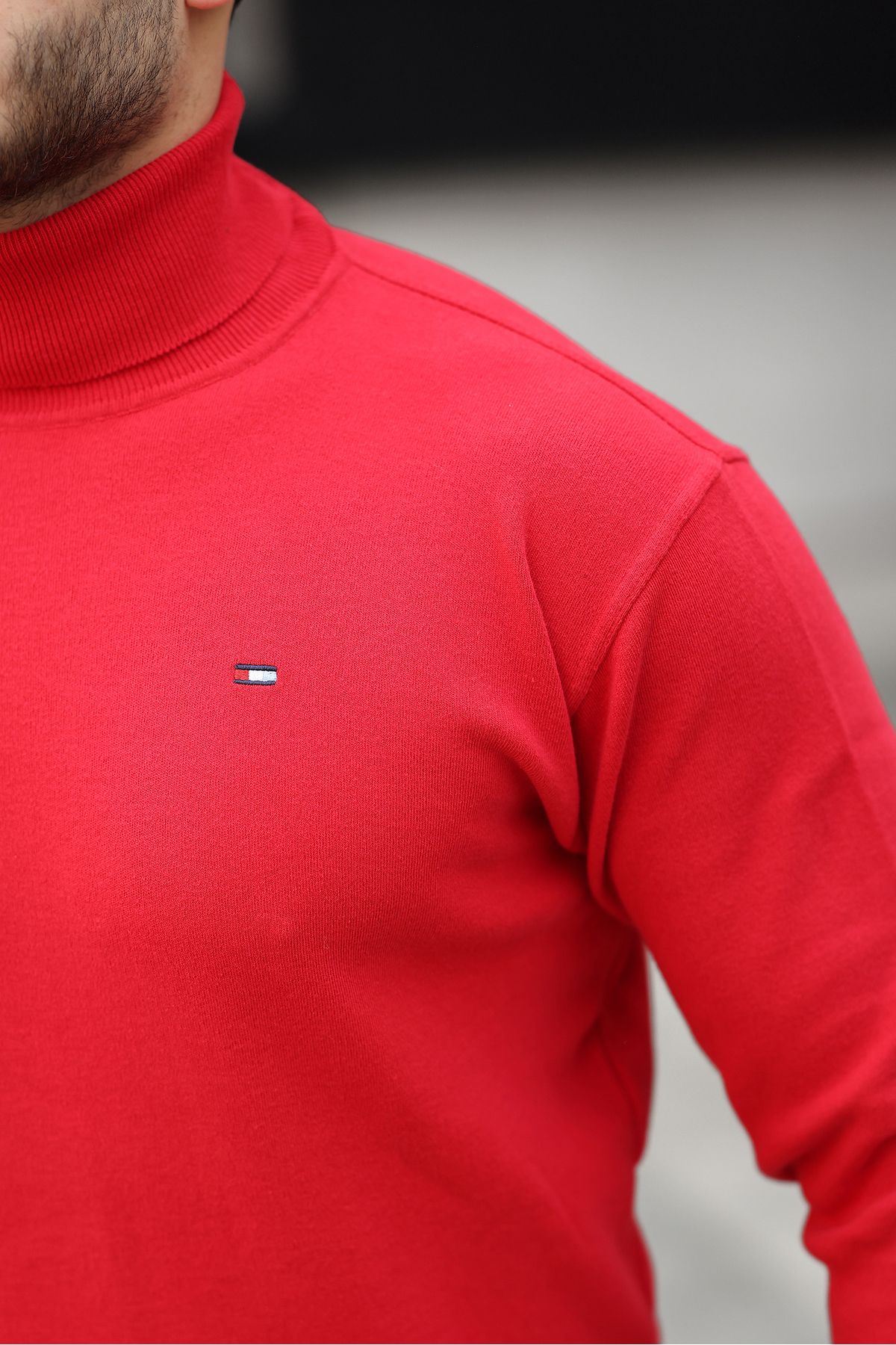 Erkek Günlük Balıkçı Yaka Boğazlı Kırmızı Triko Kazak