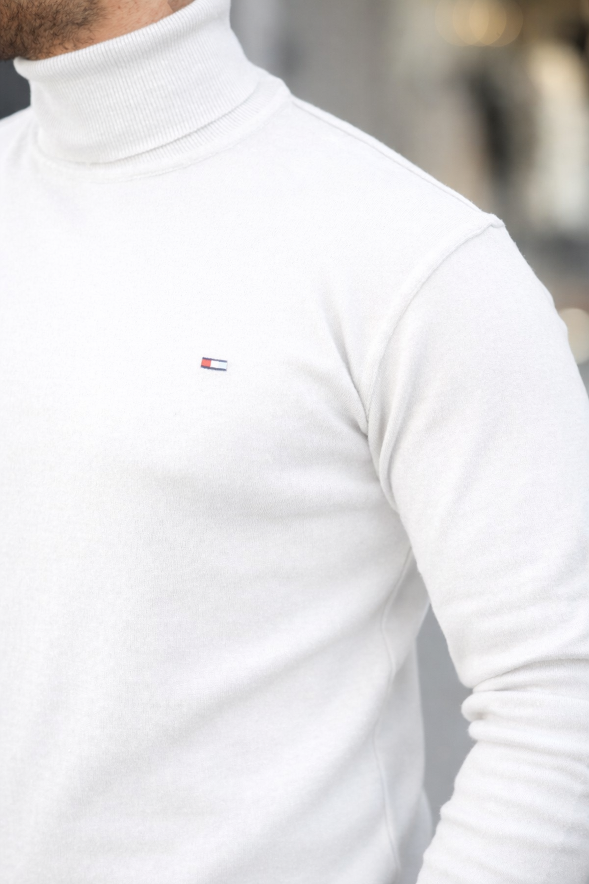 Erkek Günlük Balıkçı Yaka Boğazlı A.Beyaz Triko Kazak