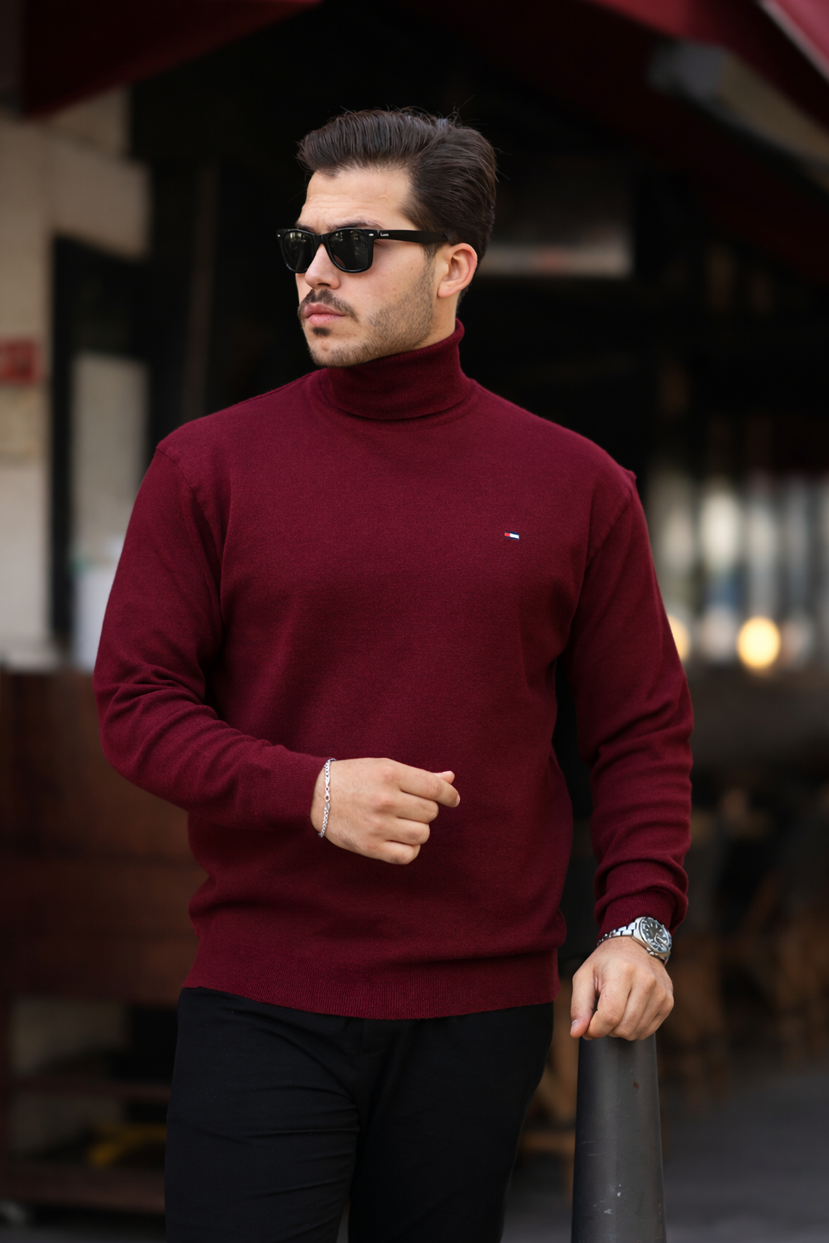 Erkek Günlük Balıkçı Yaka Boğazlı Bordo Triko Kazak