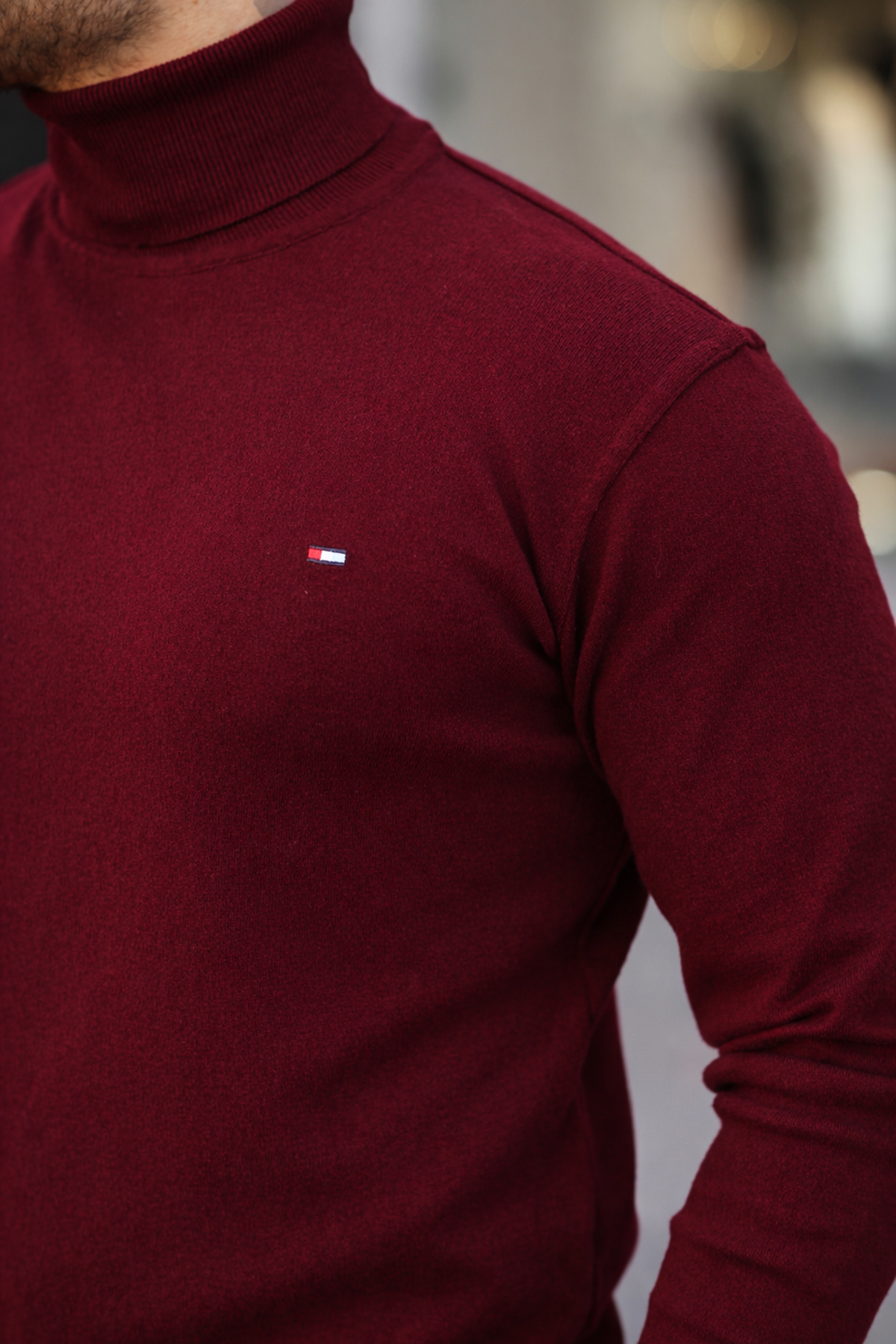 Erkek Günlük Balıkçı Yaka Boğazlı Bordo Triko Kazak