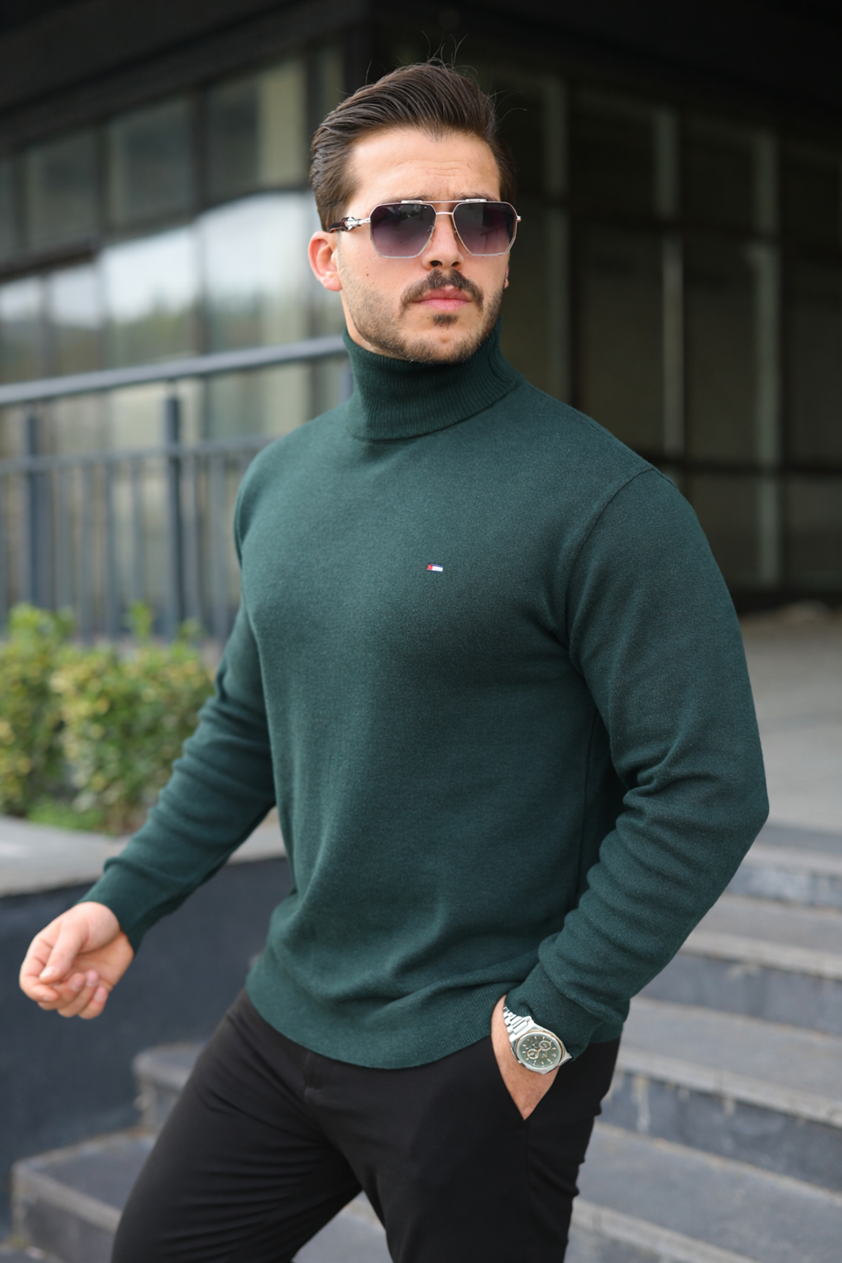 Erkek Günlük Balıkçı Yaka Boğazlı Nefti Triko Kazak