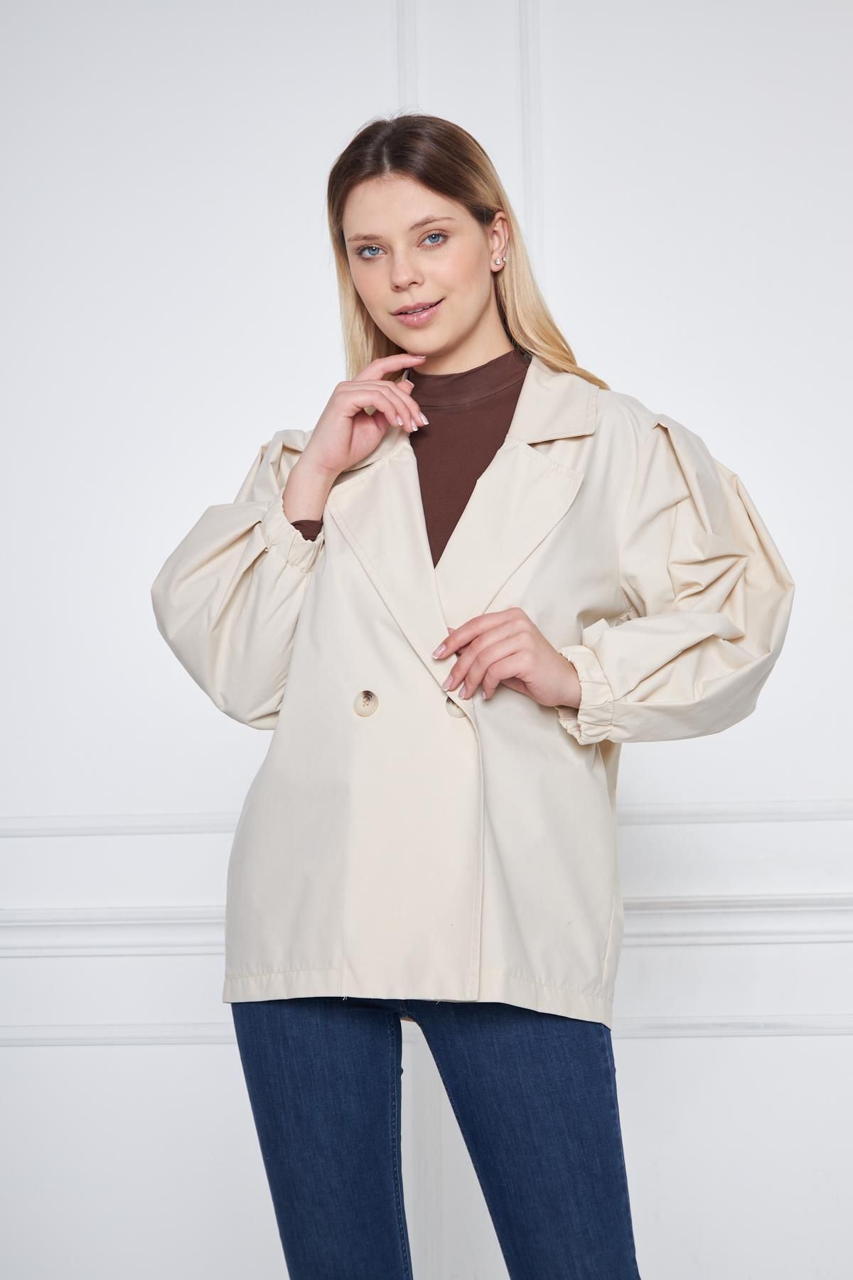 Kadın A KALİTE Astarlı Su İtici Basic Kısa Trençkot