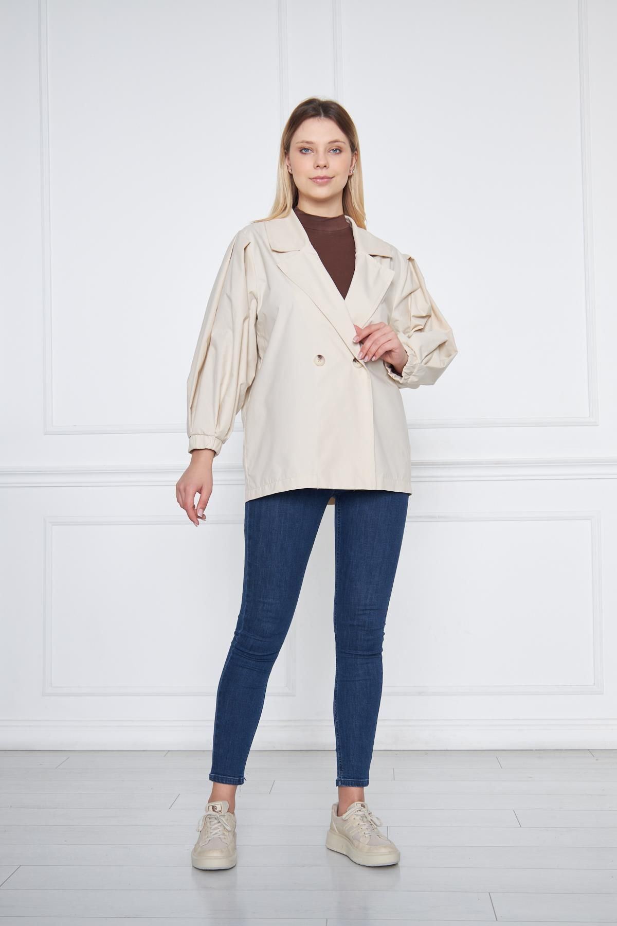 Kadın A KALİTE Astarlı Su İtici Basic Kısa Trençkot