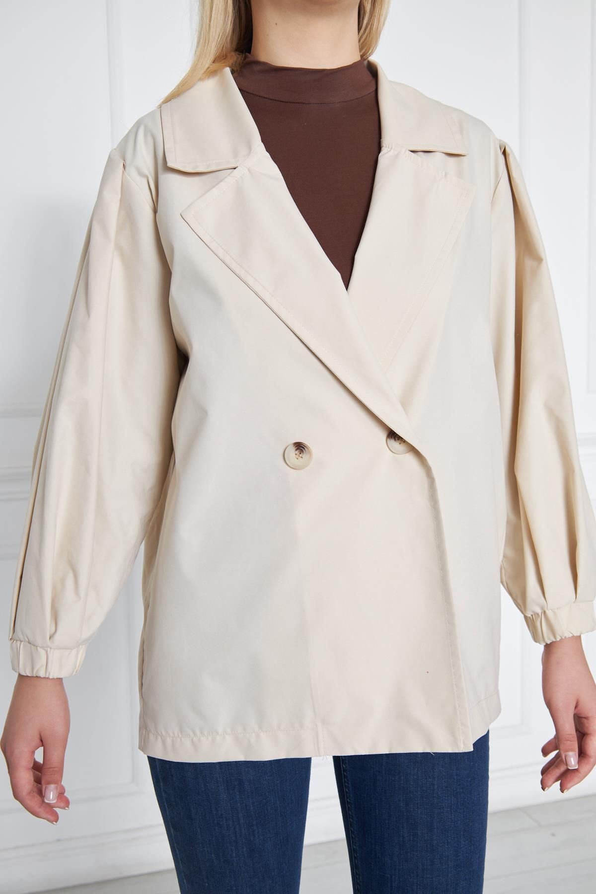 Kadın A KALİTE Astarlı Su İtici Basic Kısa Trençkot