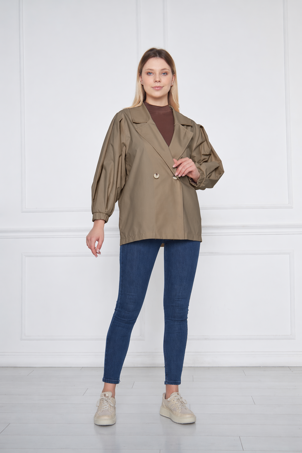 Kadın A KALİTE Astarlı Su İtici Basic Kısa Trençkot