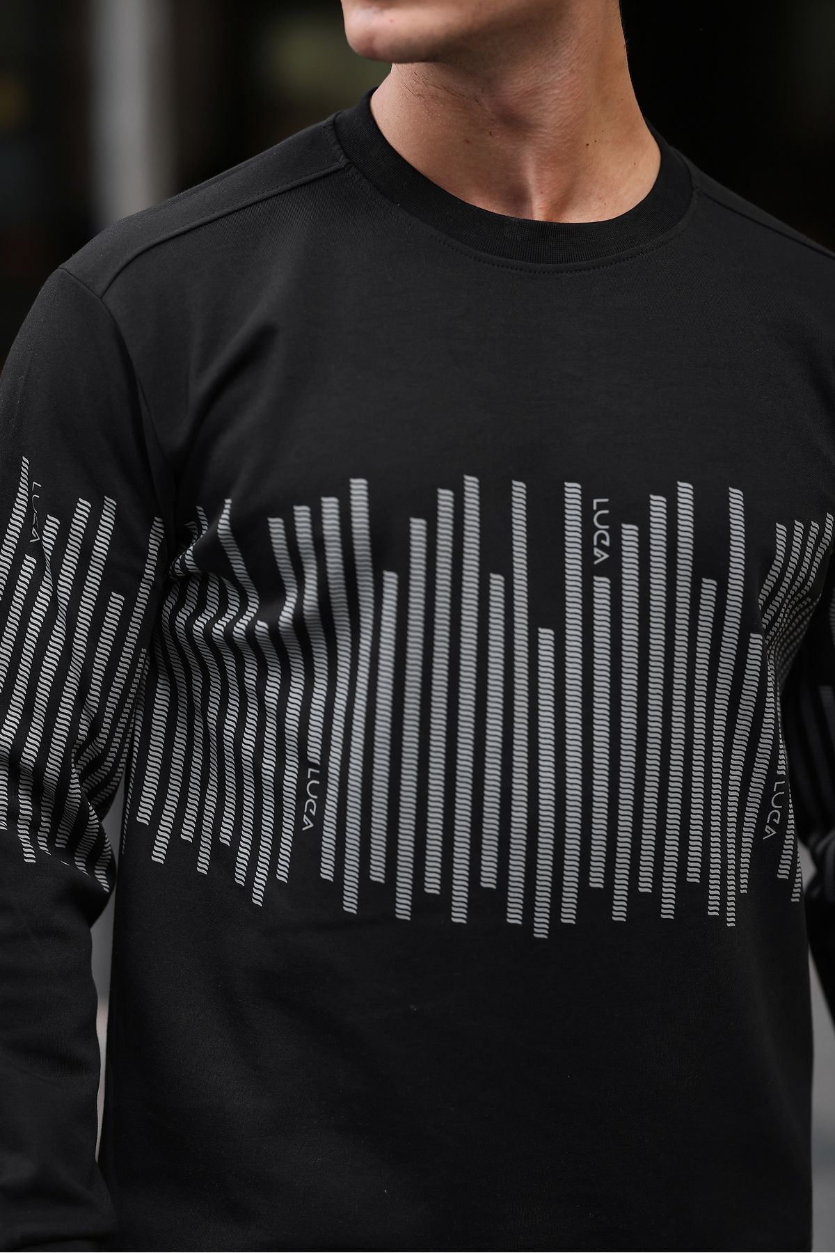 Erkek Bisiklet Yaka Baskılı Sweatshirt