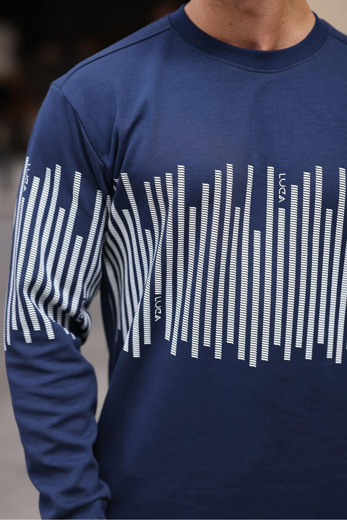 Erkek Bisiklet Yaka Baskılı Sweatshirt