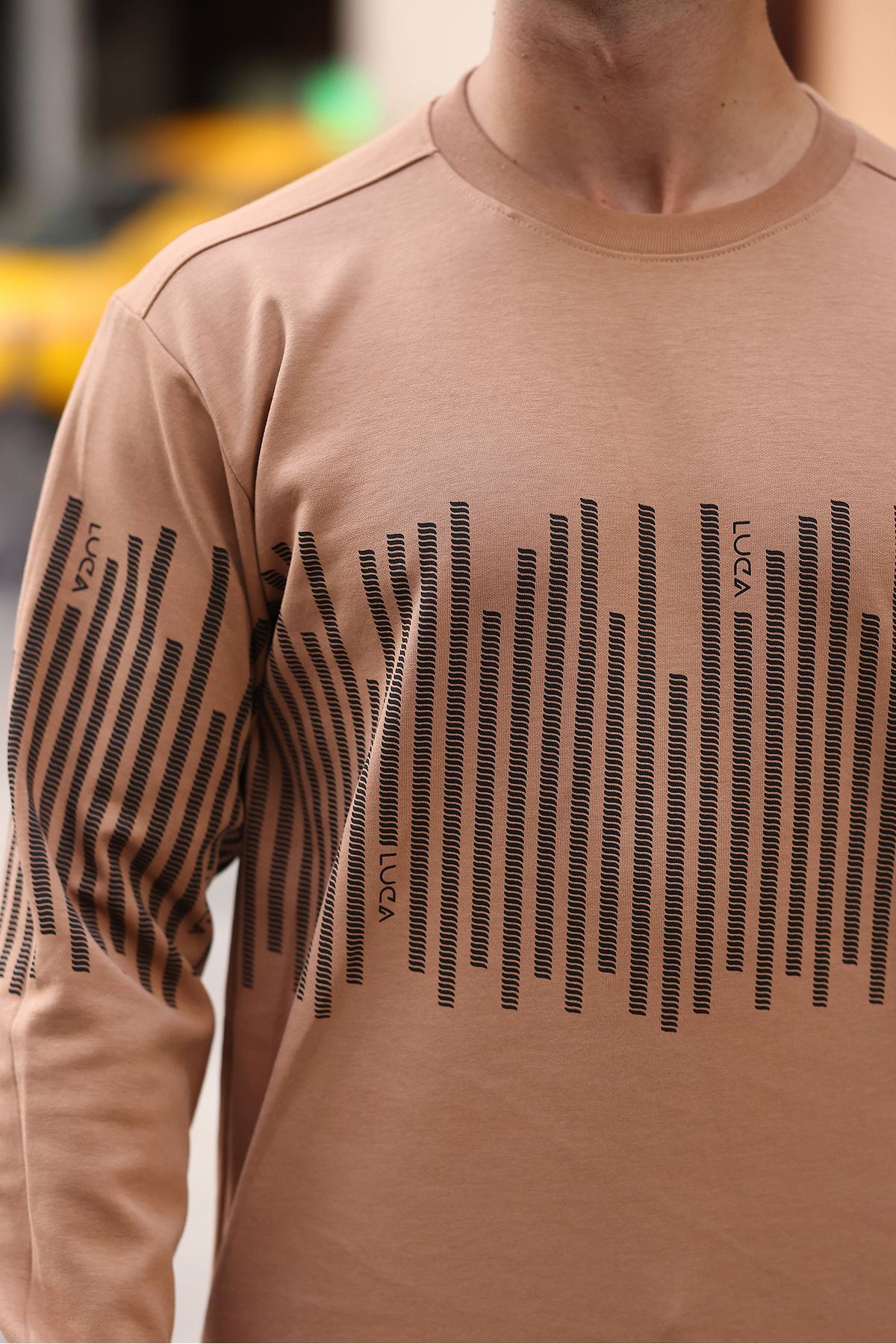 Erkek Bisiklet Yaka Baskılı Sweatshirt