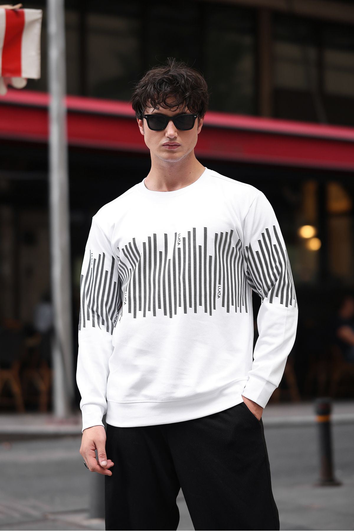 Erkek Bisiklet Yaka Baskılı Sweatshirt