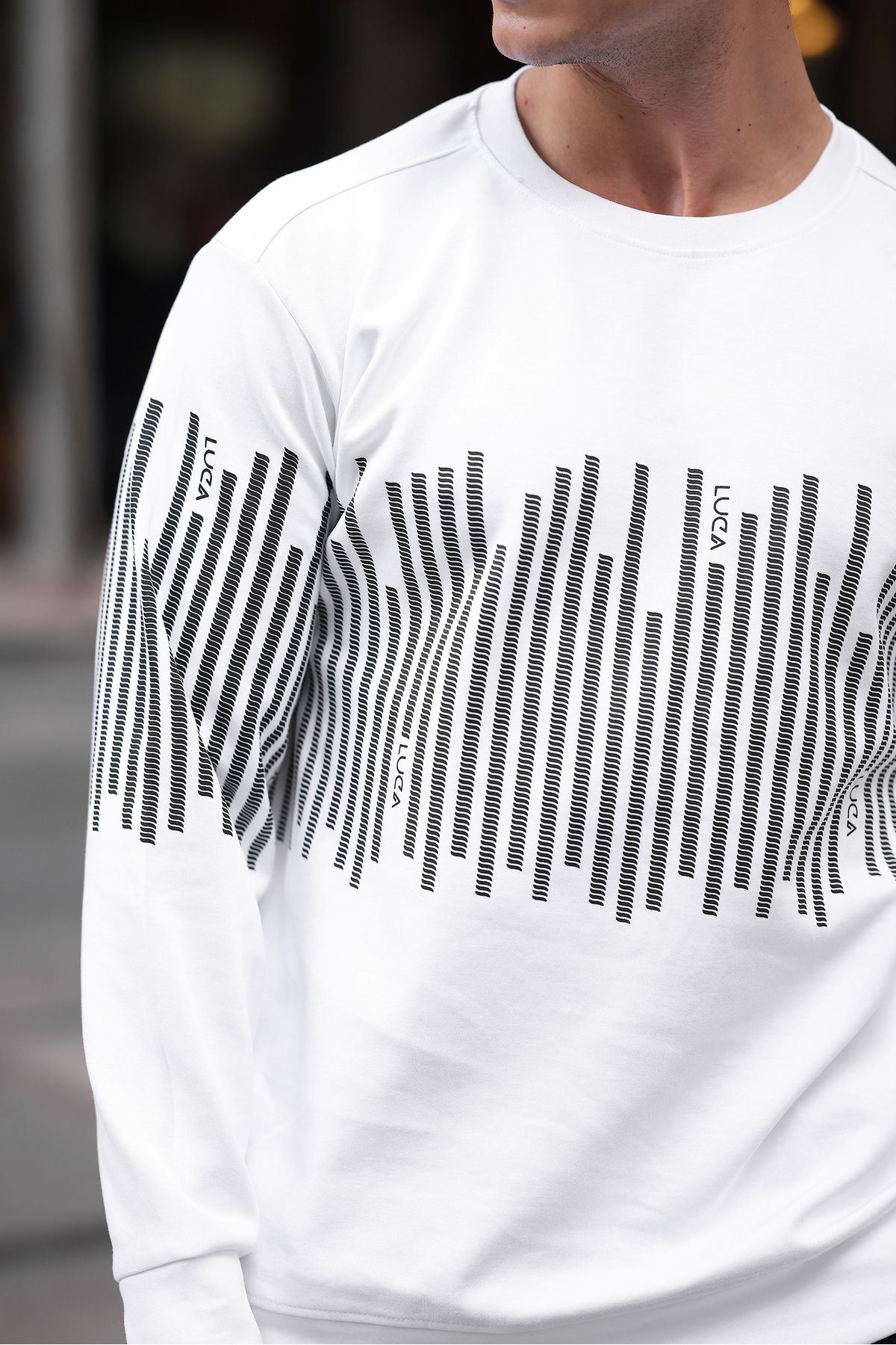 Erkek Bisiklet Yaka Baskılı Sweatshirt