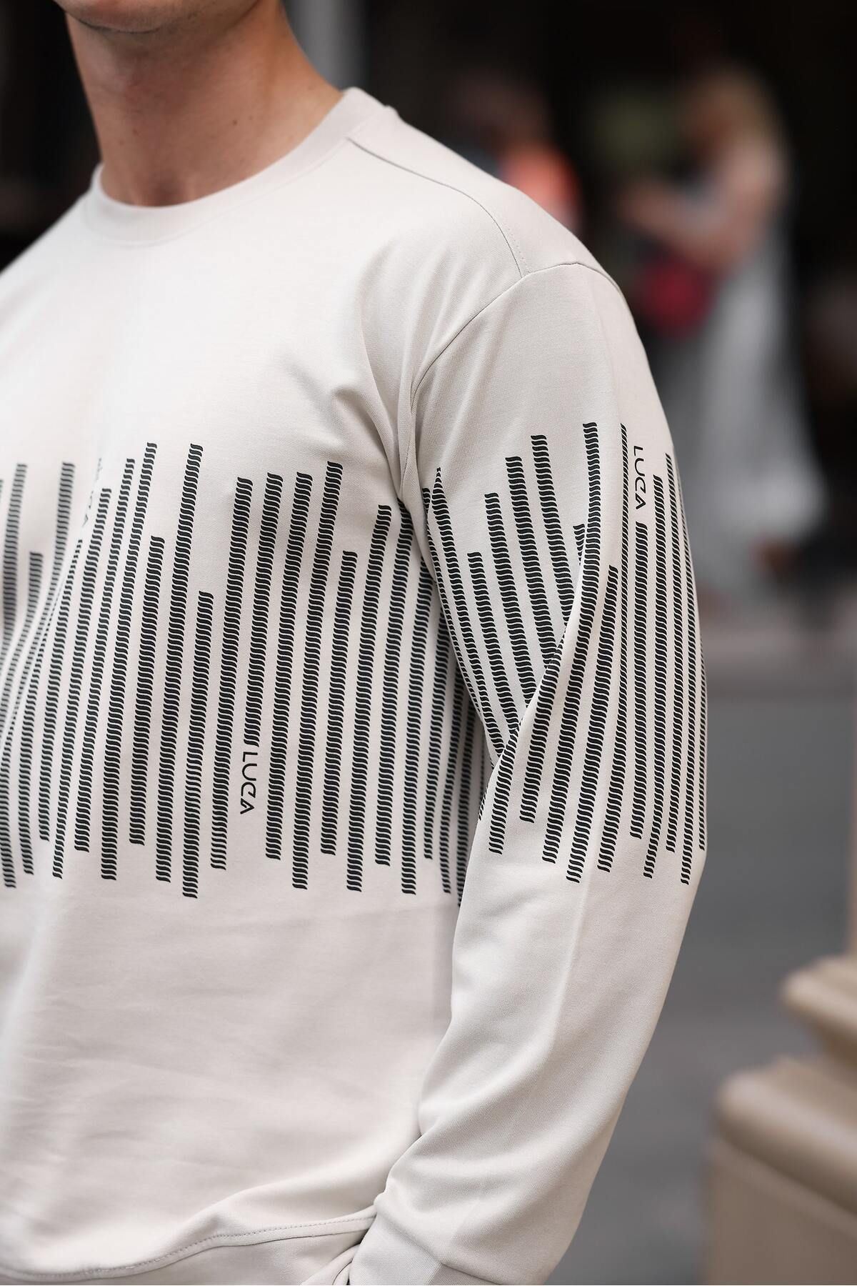 Erkek Bisiklet Yaka Baskılı Sweatshirt