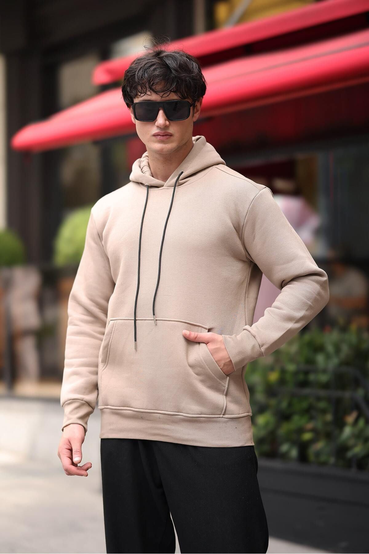 Üç İplik Şardonlu Kanguru Cep Sweatshirt