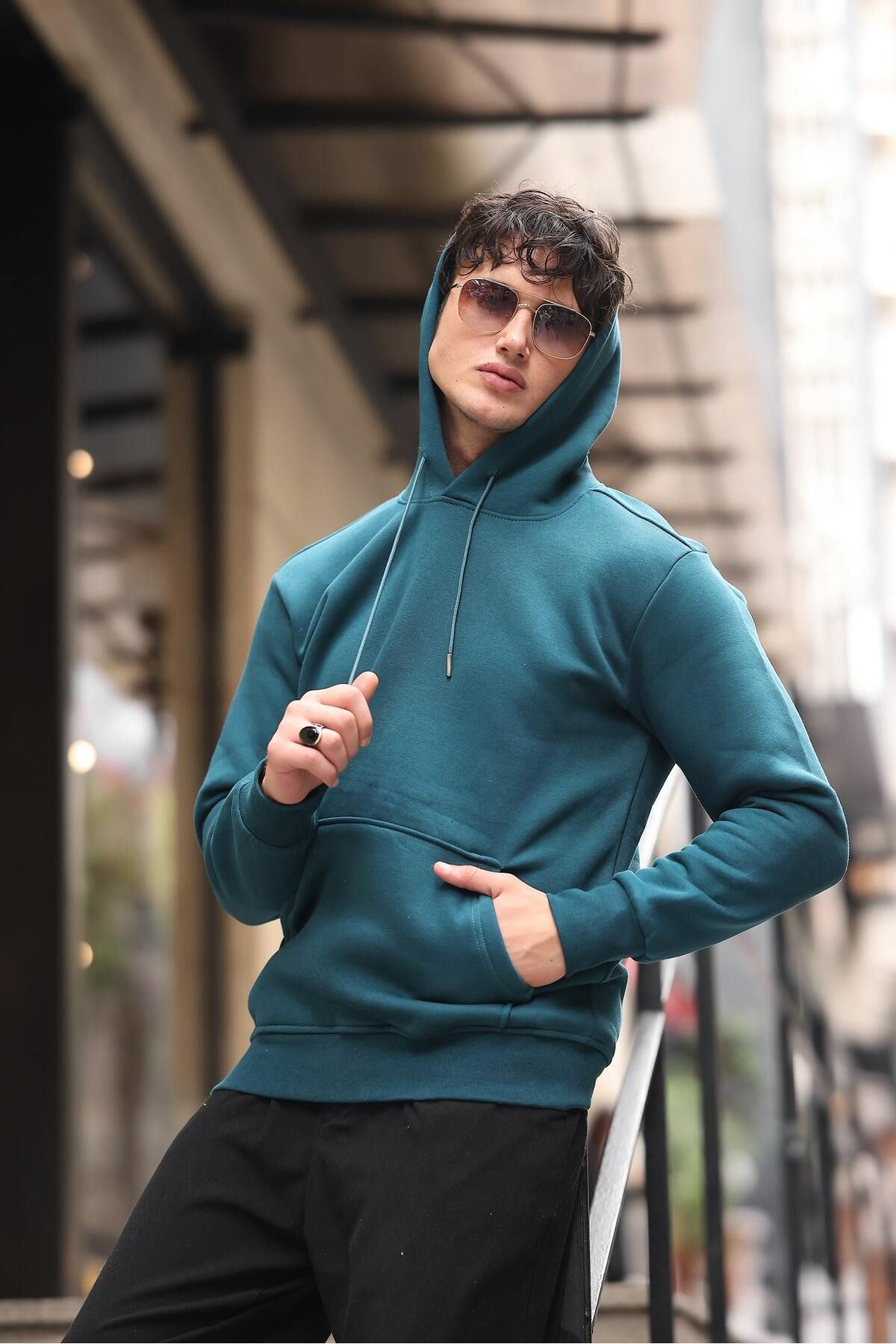 Üç İplik Şardonlu Kanguru Cep Sweatshirt