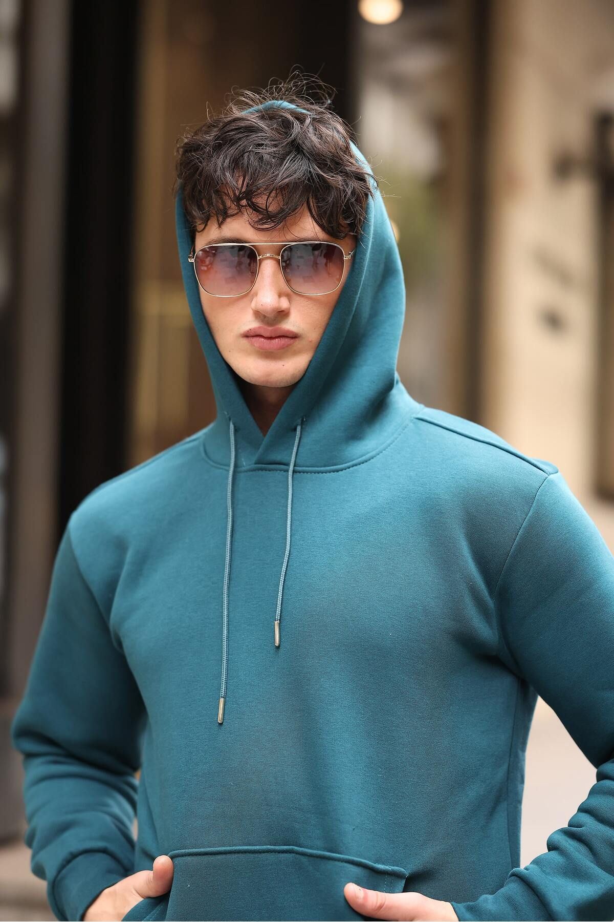 Üç İplik Şardonlu Kanguru Cep Sweatshirt