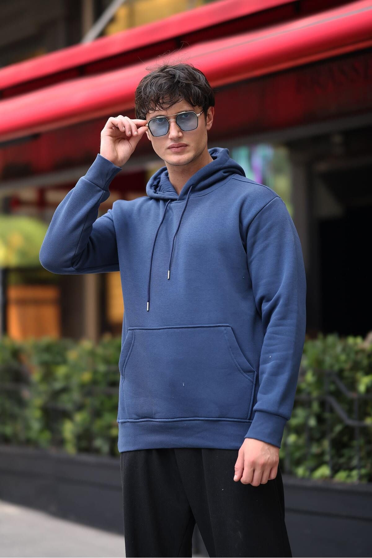 Üç İplik Şardonlu Kanguru Cep Sweatshirt