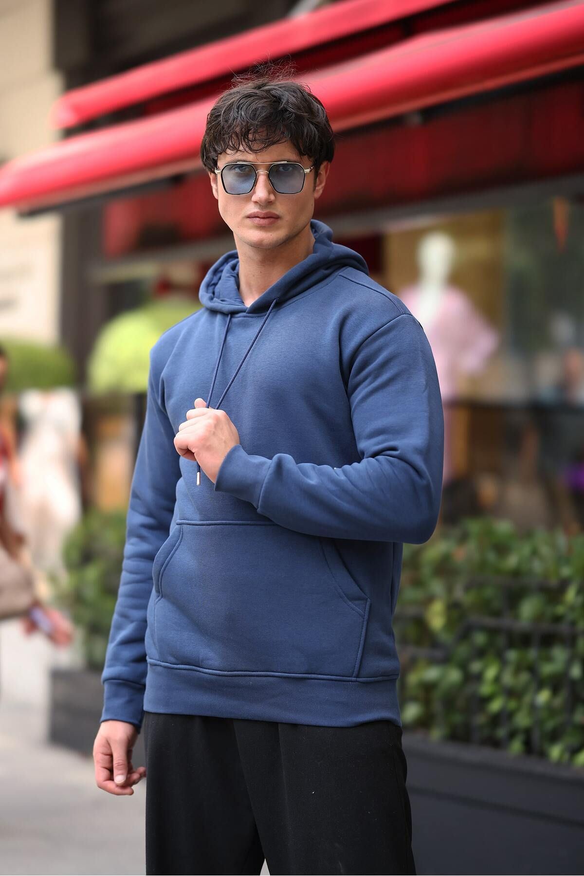 Üç İplik Şardonlu Kanguru Cep Sweatshirt