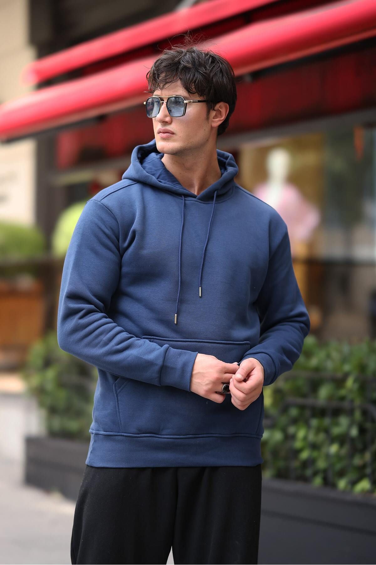 Üç İplik Şardonlu Kanguru Cep Sweatshirt