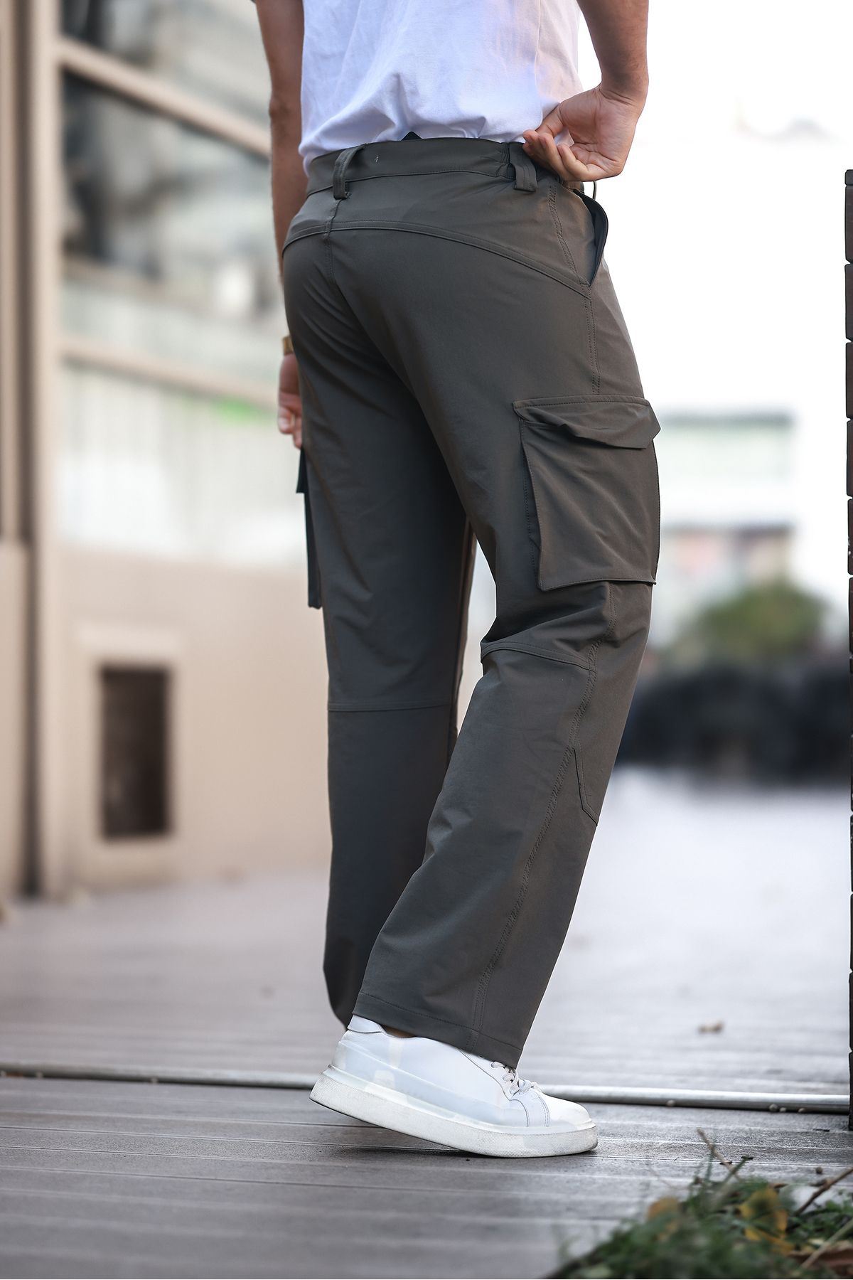 Erkek Kargo Cepli Dikiş Detaylı Haki Taktik Paraşüt Pantolon