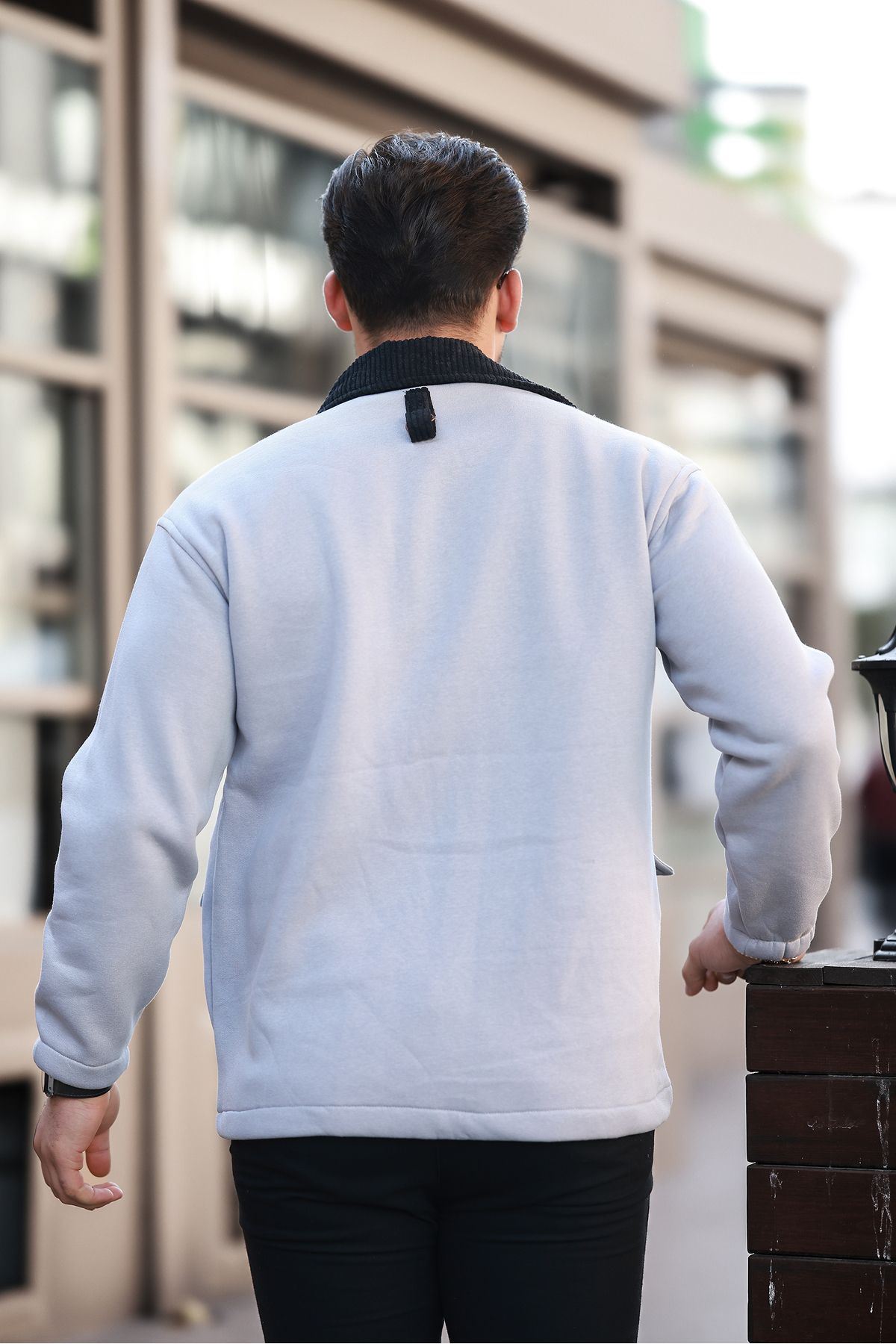 Erkek Oversize Günlük Trend Kadife Yaka Gri Ceket