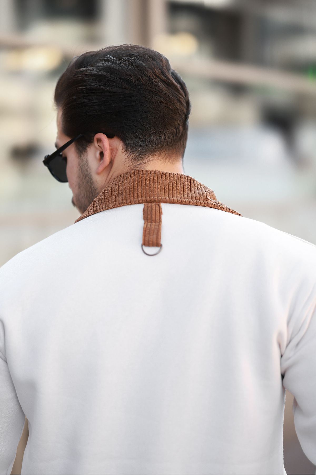 Erkek Oversize Günlük Trend Kadife Yaka Ekru Ceket