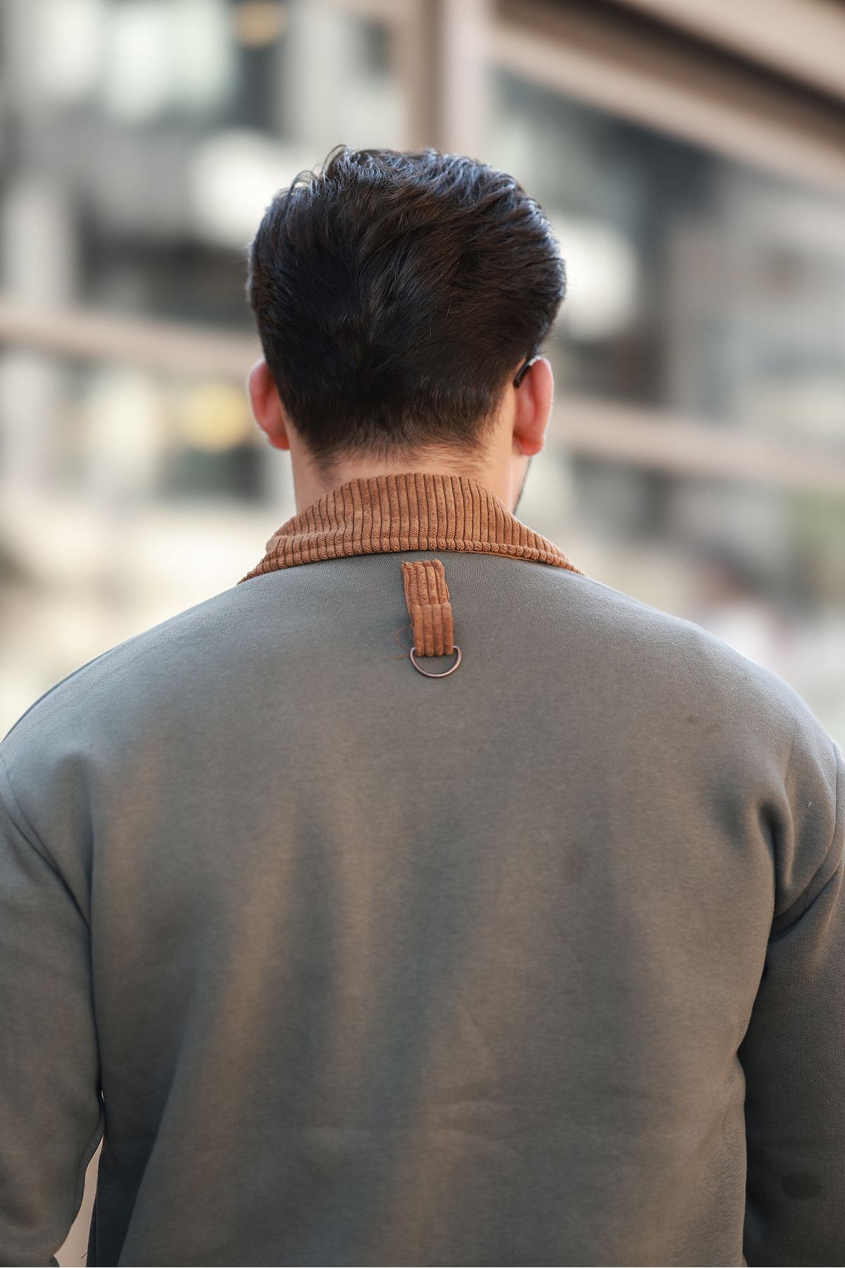 Erkek Oversize Günlük Trend Kadife Yaka Haki Ceket