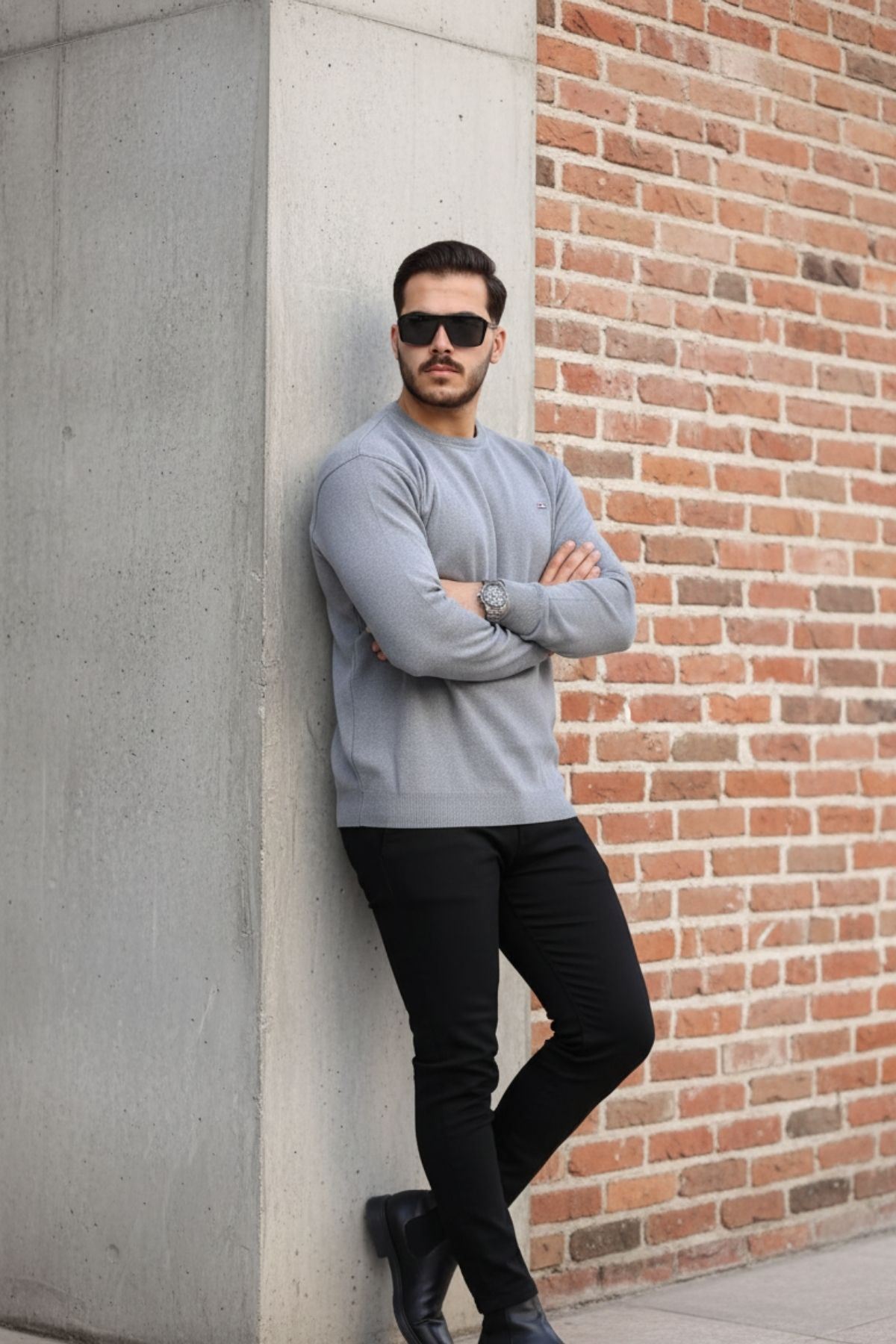 Erkek Sıfır Yaka Pamuklu Triko Kazak