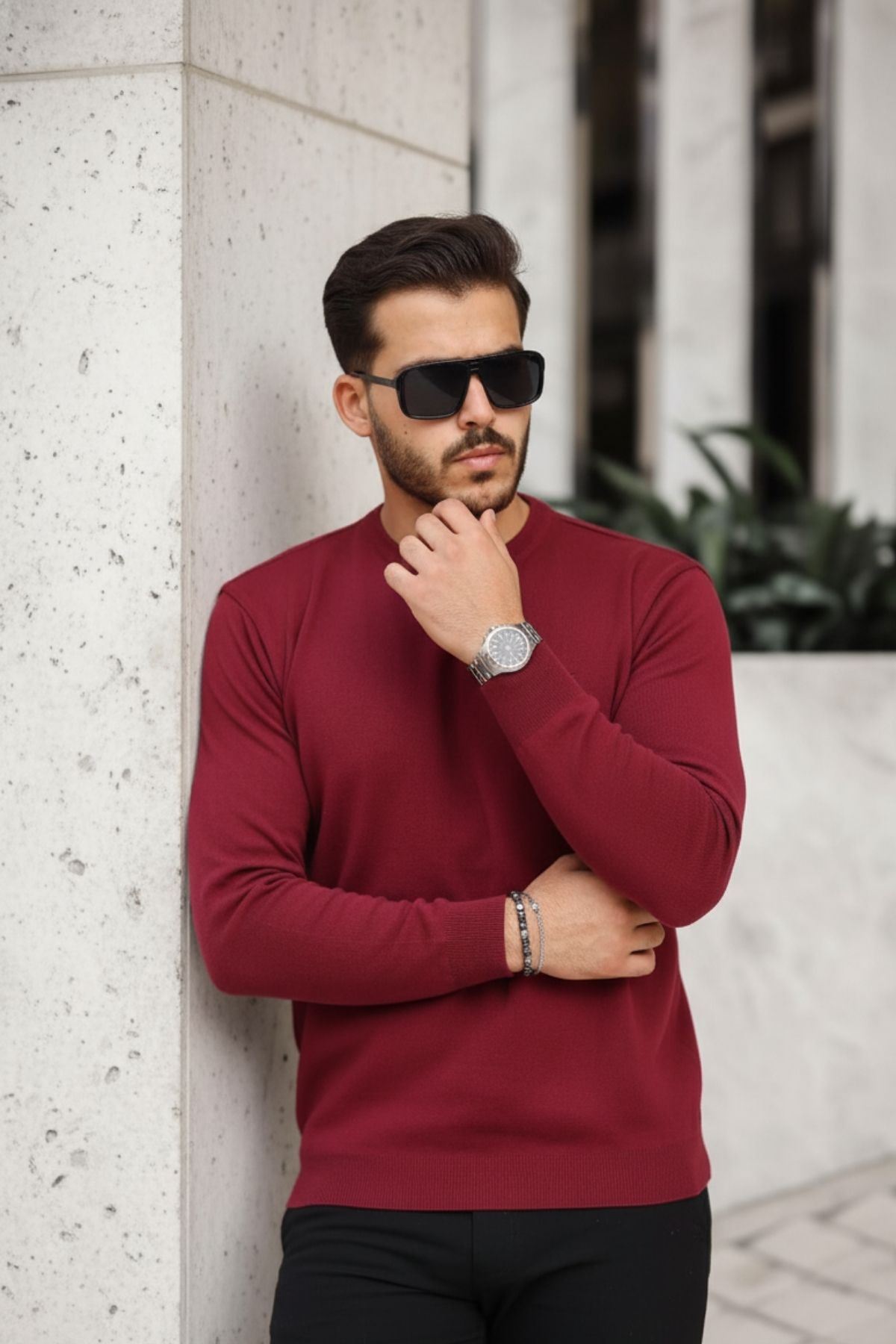 Erkek Sıfır Yaka Pamuklu Triko Kazak