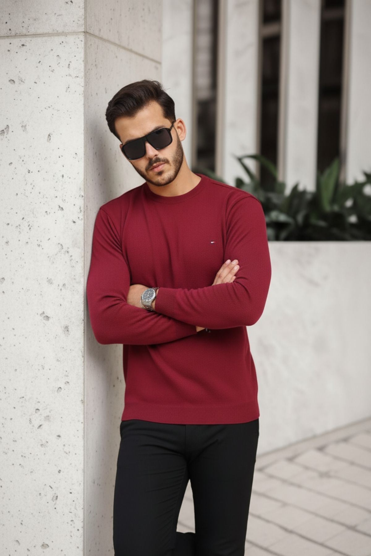 Erkek Sıfır Yaka Pamuklu Triko Kazak