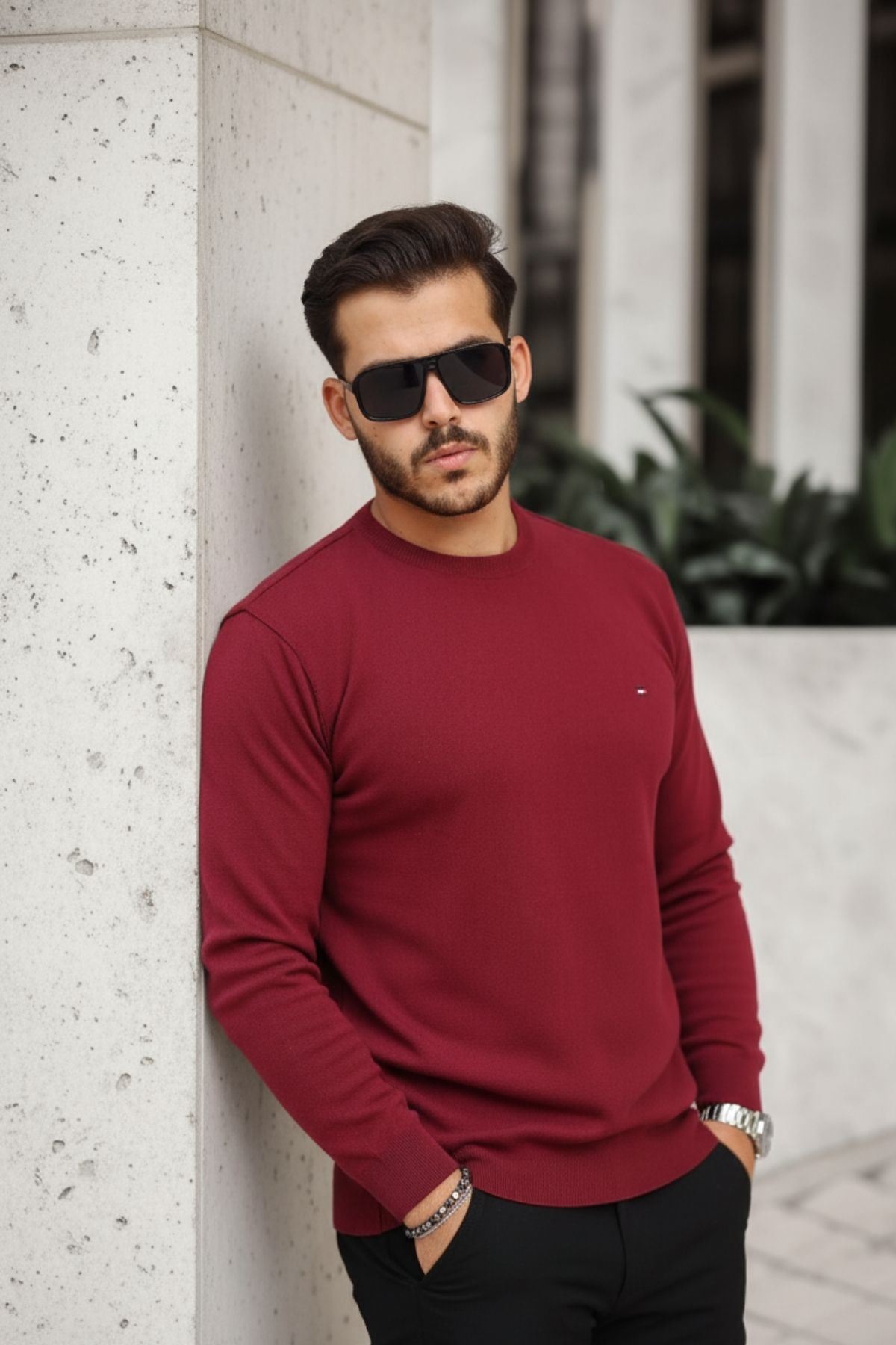 Erkek Sıfır Yaka Pamuklu Triko Kazak