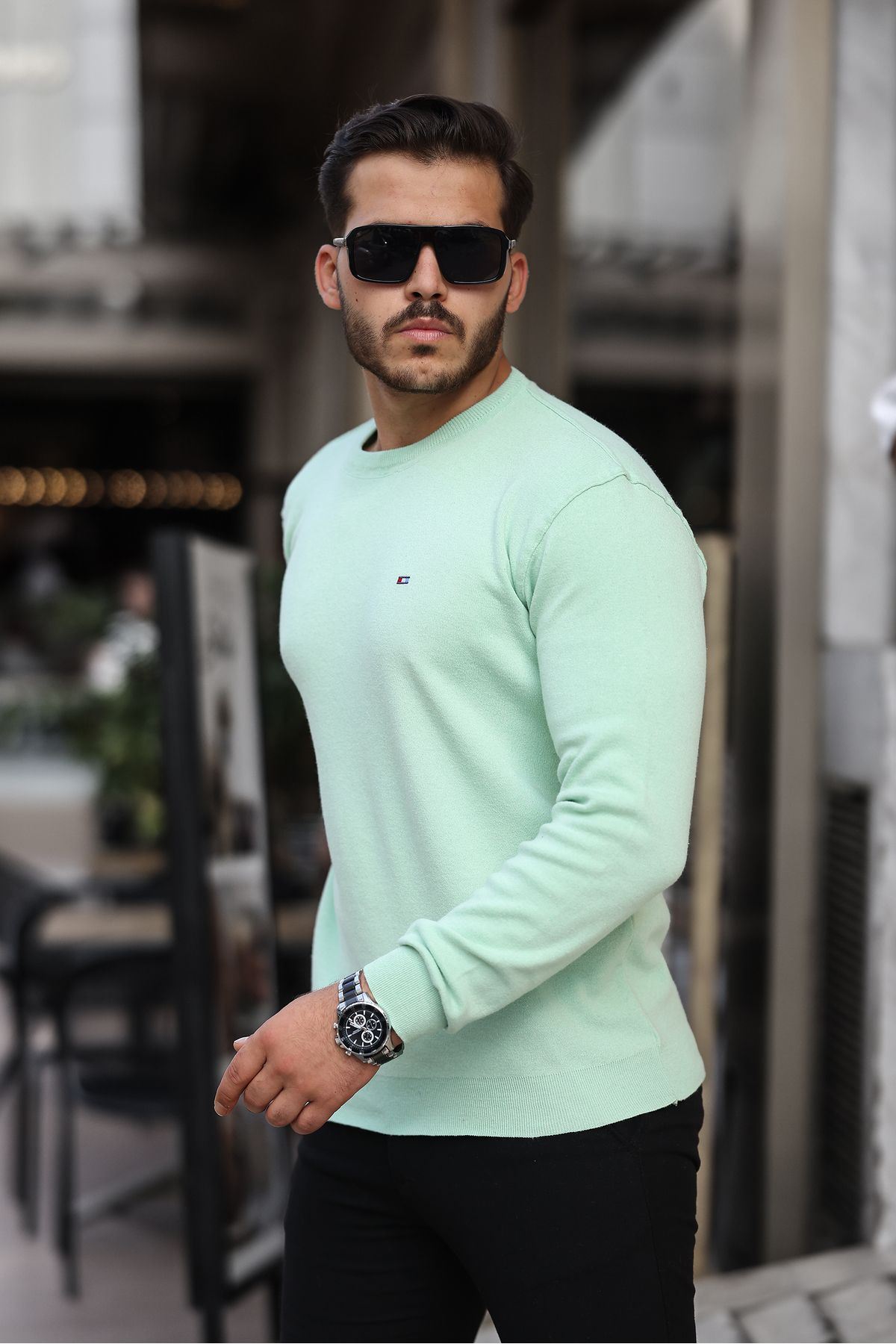 Erkek Sıfır Yaka Pamuklu Triko Kazak