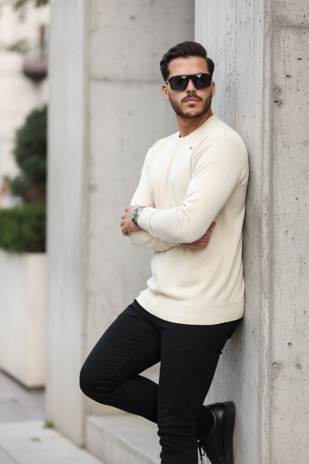 Erkek Sıfır Yaka Pamuklu Triko Kazak