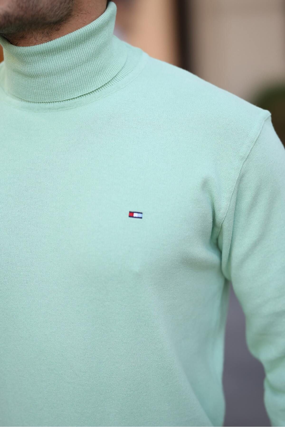 Erkek Trend Balıkçı Yaka Boğazlı Yeşil Triko Kazak