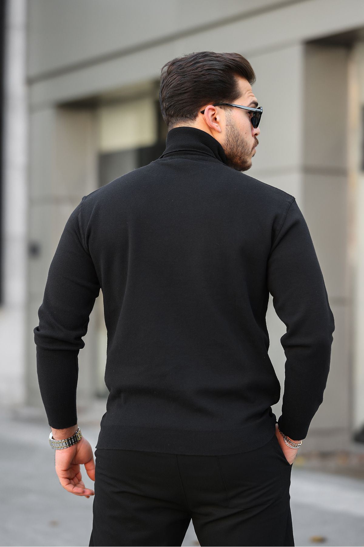 Erkek Trend Balıkçı Yaka Boğazlı Siyah Triko Kazak